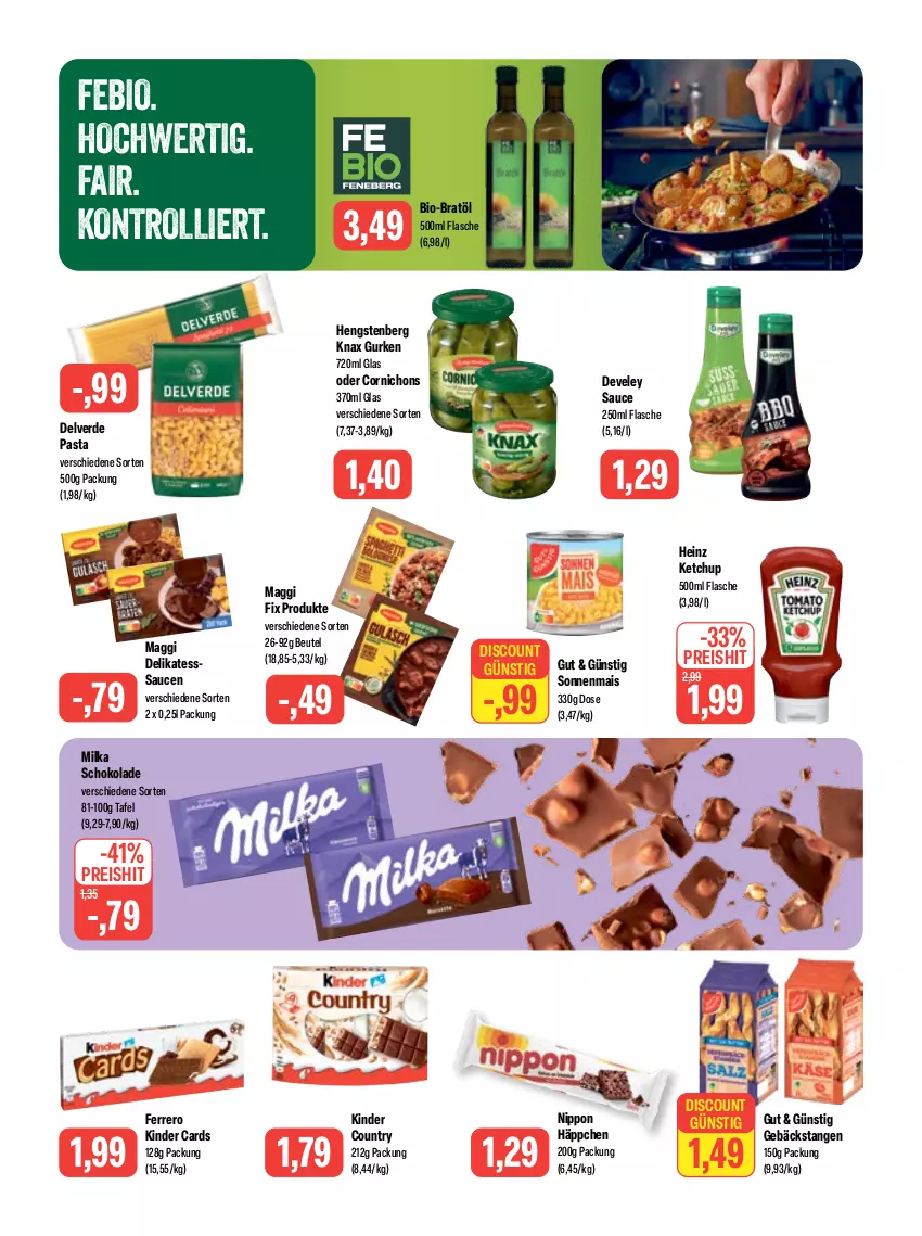 Aktueller Prospekt Feneberg - Prospekte - von 29.06 bis 01.07.2023 - strona 9 - produkty: beutel, bio, develey, discount, eis, erde, ferrero, flasche, gurke, gurken, heinz, hengstenberg, ketchup, Kinder, kinder country, maggi, maggi fix, mais, milka, milka schokolade, nippon, pasta, reis, sauce, saucen, schoko, schokolade, Ti, trolli