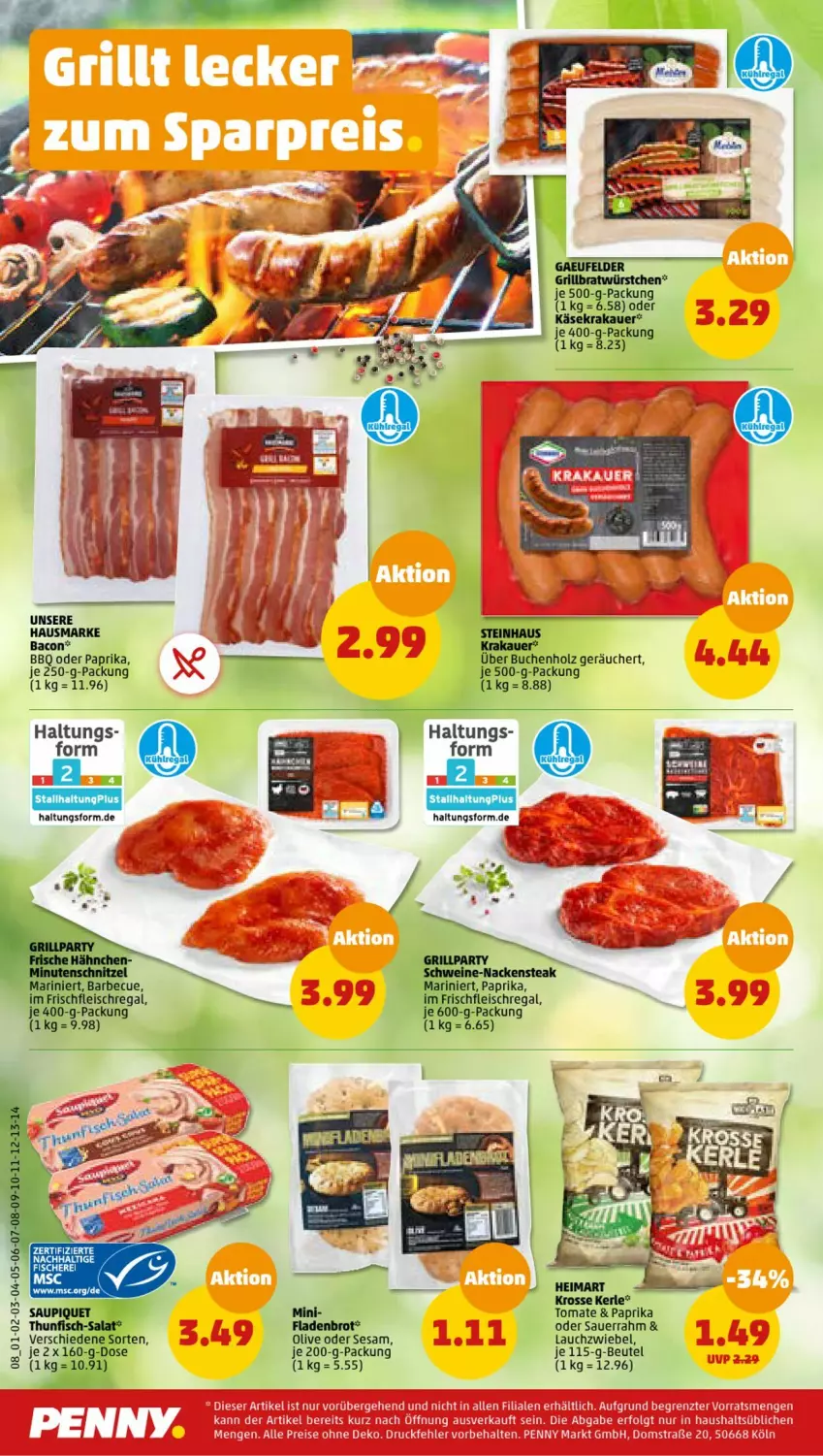 Aktueller Prospekt Penny - Prospekte - von 17.07 bis 22.07.2023 - strona 10 - produkty: auer, bacon, barbecue, beutel, brot, buch, eis, Fladenbrot, fleisch, hausmarke, Holz, je 250-g-packung, Käse, krakauer, Lauchzwiebel, Nackensteak, olive, paprika, regal, Sauerrahm, schwein, schweine, sesam, steak, Ti, tomate, wein, weine, Yo, zwiebel