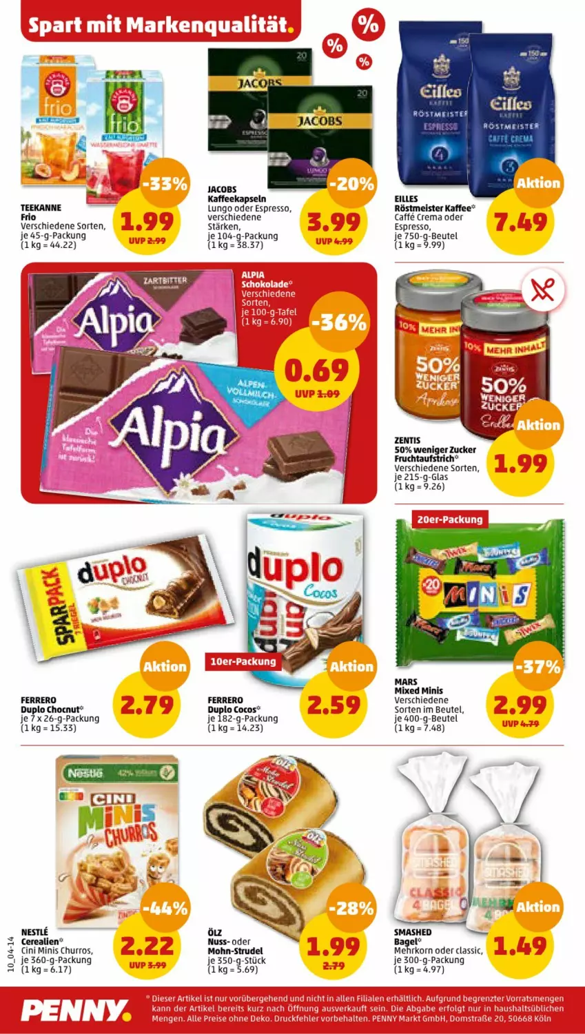 Aktueller Prospekt Penny - Prospekte - von 17.07 bis 22.07.2023 - strona 12 - produkty: aufstrich, Bagel, beutel, caffe, cerealien, cin, cocos, duplo, eis, espresso, ferrero, frucht, fruchtaufstrich, jacobs, kaffee, kaffeekapseln, korn, lungo, mars, Meister, nuss, oder espresso, Strudel, tee, teekanne, Ti, zentis, zucker