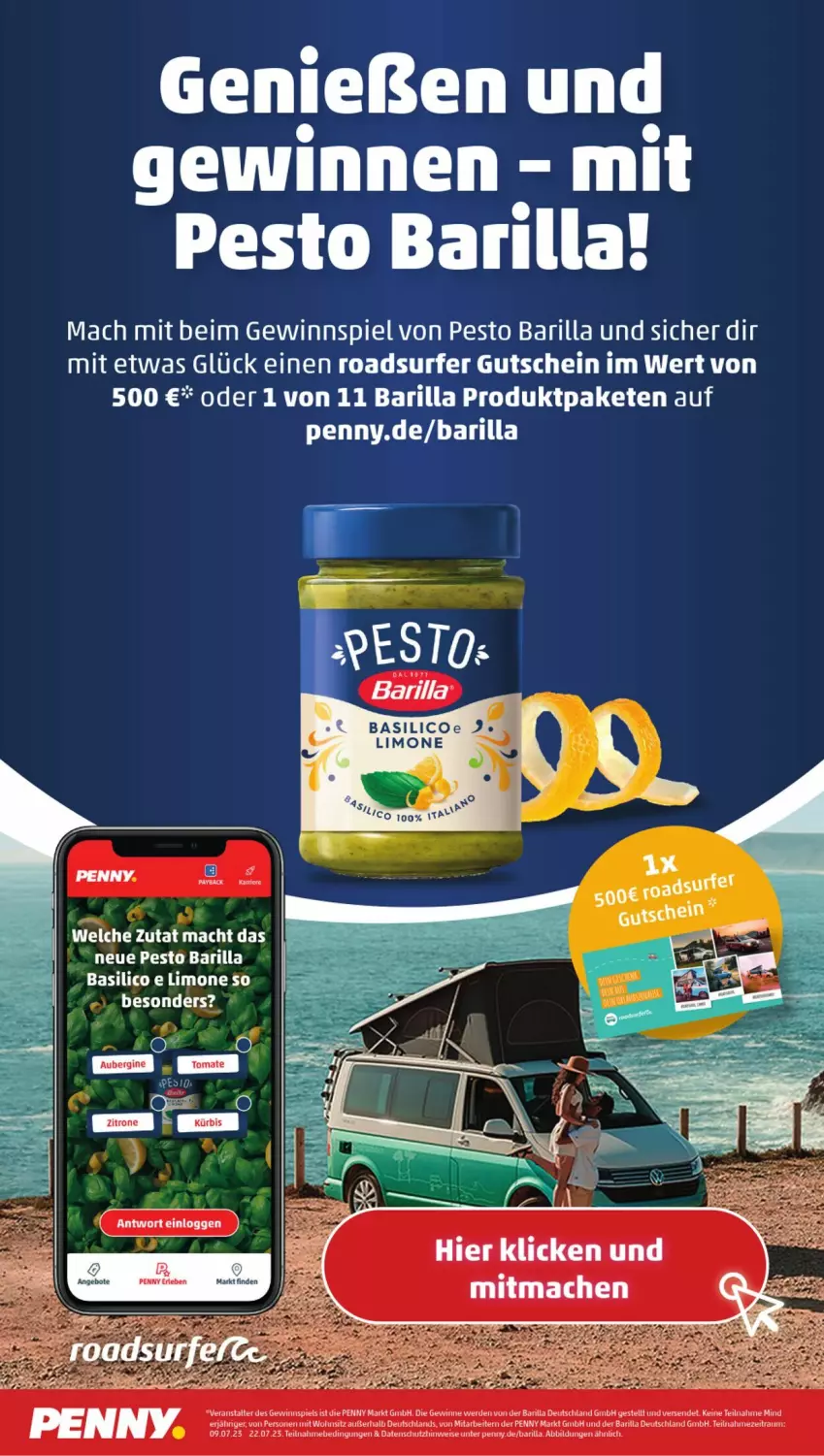 Aktueller Prospekt Penny - Prospekte - von 17.07 bis 22.07.2023 - strona 20 - produkty: barilla, basilico, ente, erde, gewinnspiel, gin, gutschein, limo, mac, pesto, Surf