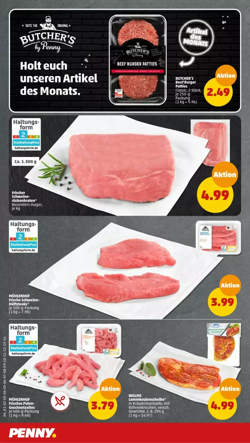 Aktueller Prospekt Penny - Prospekte - von 17.07 bis 22.07.2023 - strona 4 - produkty: beef, burger, geschnetzeltes, hüftsteak, hüftsteaks, kräuter, lamm, lammkeule, marinade, pute, schwein, schweine, steak, steaks, Ti, wein, weine, Zelt