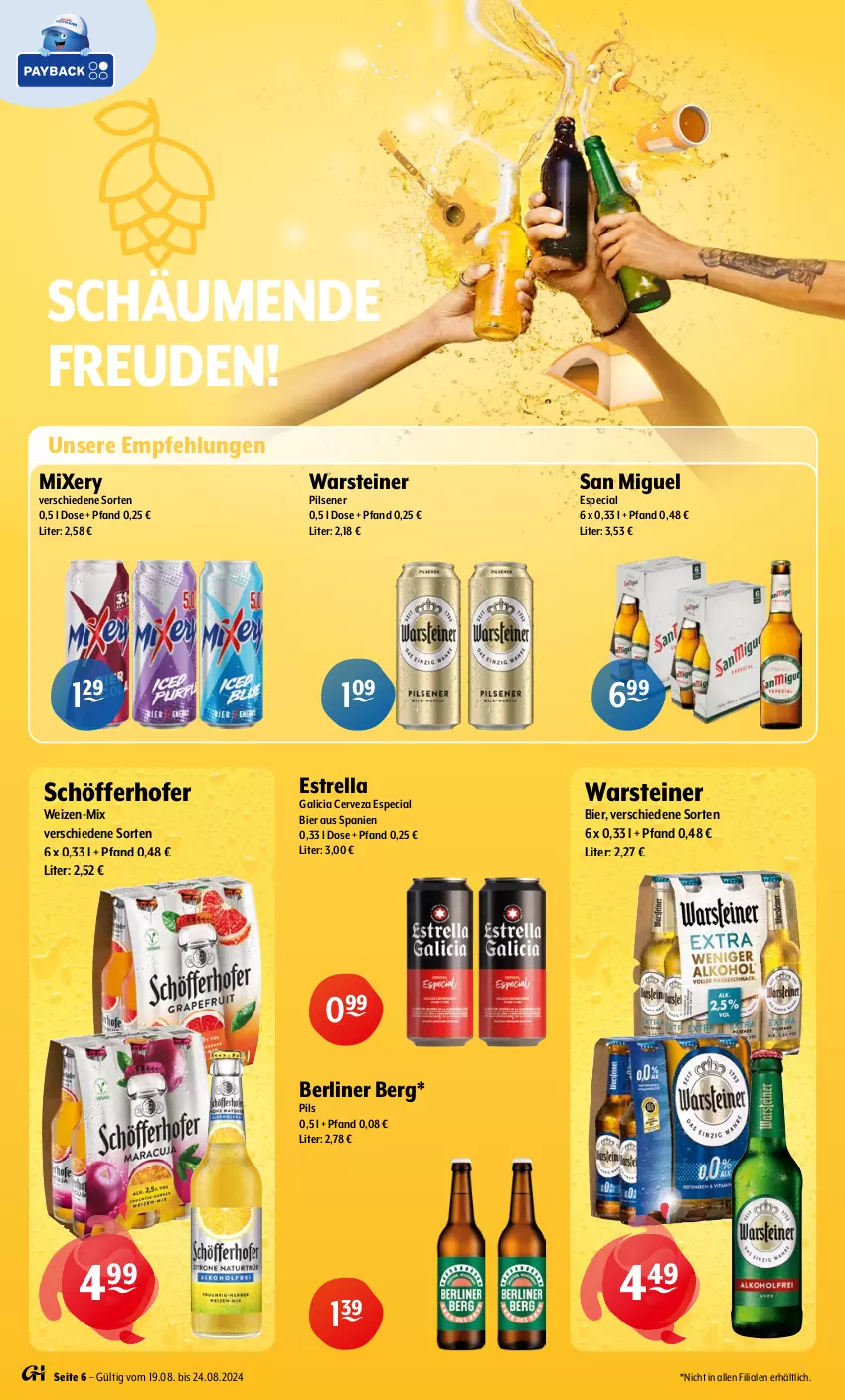 Aktueller Prospekt Getraenke Hoffmann - Prospekte - von 19.08 bis 24.08.2024 - strona 6 - produkty: berliner, bier, Mixer, mixery, pils, pilsener, rel, schöfferhofer, steiner, Ti, warsteiner