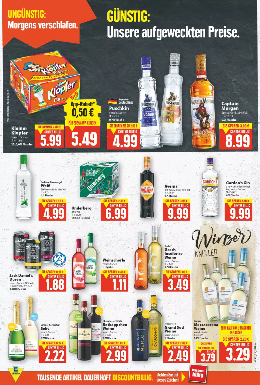 Aktueller Prospekt E Center - Angebote der Woche - von 25.04 bis 30.04.2022 - strona 11 - produkty: alkohol, averna, Bad, berliner, Cap, corona, eier, eis, flasche, gin, gordon, Gordon’s, grand sud, jack daniel, Jack Daniel’s, kleiner klopfer, kräuter, kräuterlikör, leine, likör, mezzacorona, pfeffer, pfefferminzlikör, reis, rotkäppchen, schorle, sekt, tennessee whiskey, Ti, underberg, weck, wein, weine, weinschorle, whiskey