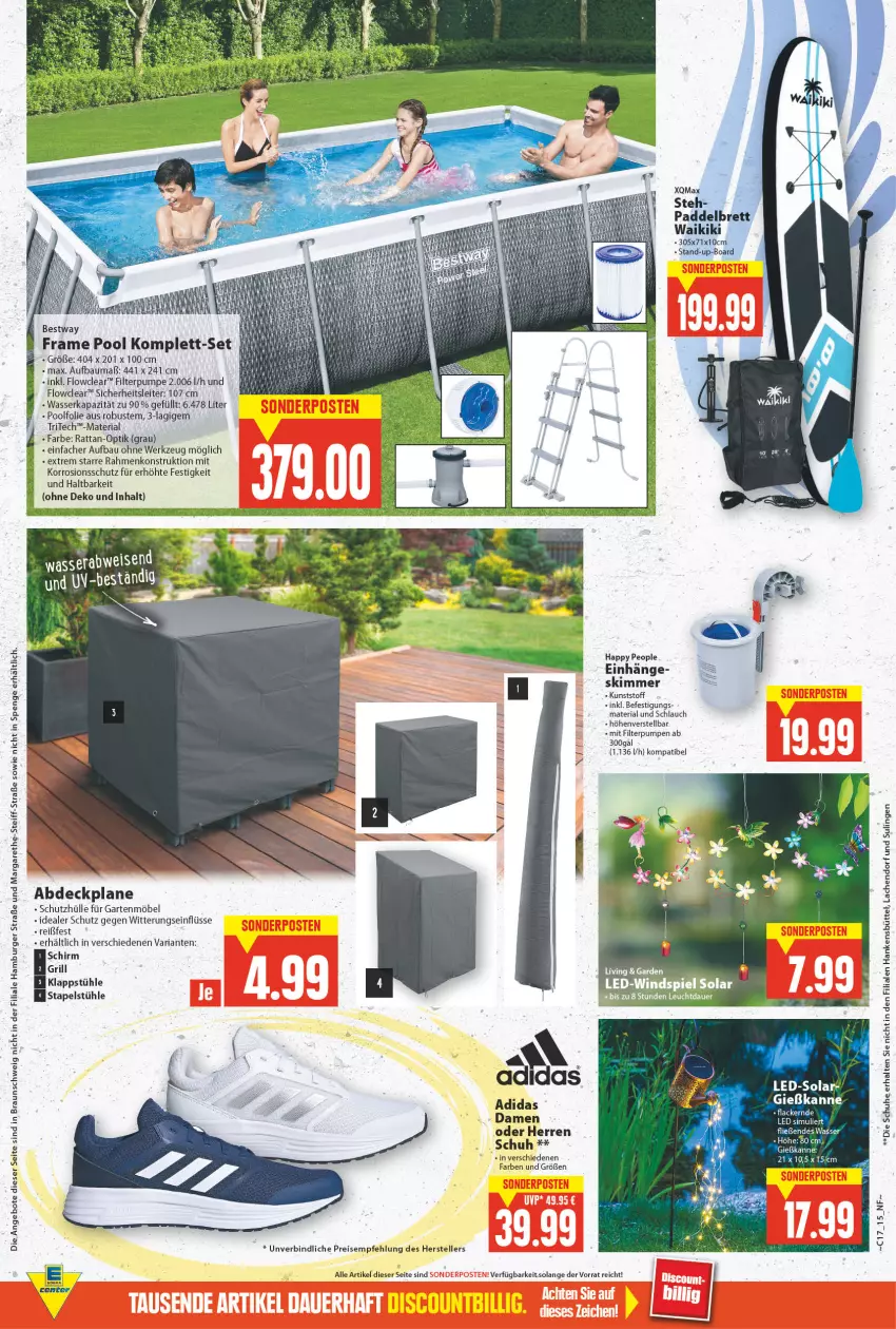 Aktueller Prospekt E Center - Angebote der Woche - von 25.04 bis 30.04.2022 - strona 15 - produkty: abdeckplane, Adidas, angebot, angebote, Bau, braun, burger, eis, elle, Garten, gartenmöbel, Gießkanne, grill, hamburger, möbel, pool, reis, Ria, schlauch, schuhe, schutzhülle, sim, sonderposten, Stapelstühl, Stühl, teller, Ti, wasser, werkzeug