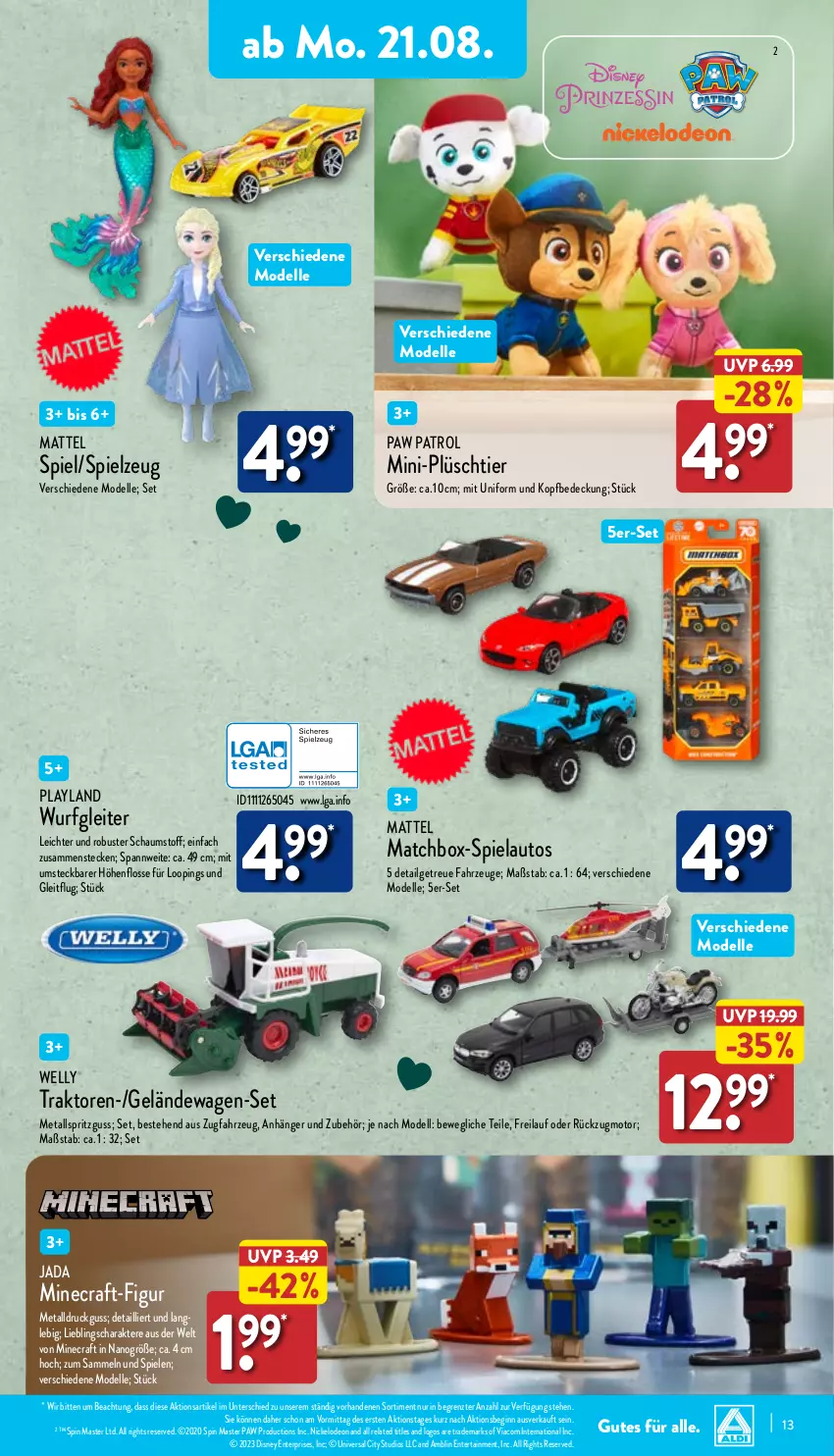 Aktueller Prospekt Aldi Nord - Von Montag - von 21.08 bis 26.08.2023 - strona 13 - produkty: Anhänger, auto, dell, deo, disney, elle, ente, gin, LG, Mattel, Mode, Paw Patrol, Plüsch, rel, Spiele, spielzeug, Ti, ZTE