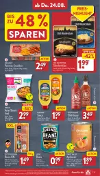 Gazetka promocyjna Aldi Nord - Von Montag - Gazetka - ważna od 26.08 do 26.08.2023 - strona 25 - produkty: aprikose, aprikosen, aus der tiefkühlung, bacon, beanz, bohne, bohnen, braten, chili, eis, flasche, frosta, frucht, Frühstücksspeck, geback, gin, heinz, homann, Käse, Old Amsterdam, pommes, reis, sauce, snack, Speck, Ti, tomate, tomaten, tomatensauce, Weiße Bohnen, ZTE, zucker