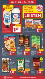 Gazetka promocyjna Aldi Nord - Von Montag - Gazetka - ważna od 26.08 do 26.08.2023 - strona 8 - produkty: aldi, angebot, angebote, auer, aus der tiefkühlung, backfisch, bacon, bratwurst, buch, creme, Dr. Oetker, eis, filegro, fisch, fleisch, gewürz, Holz, iglo, Käse, knorr, krakauer, miracel, miracel whip, natur, Ofen, ofen-backfisch, paprika, pizza, reis, ring, ristorante, ristorante pizza, rostbratwurst, salat, salatcreme, salz, Ti, wurst, Yo