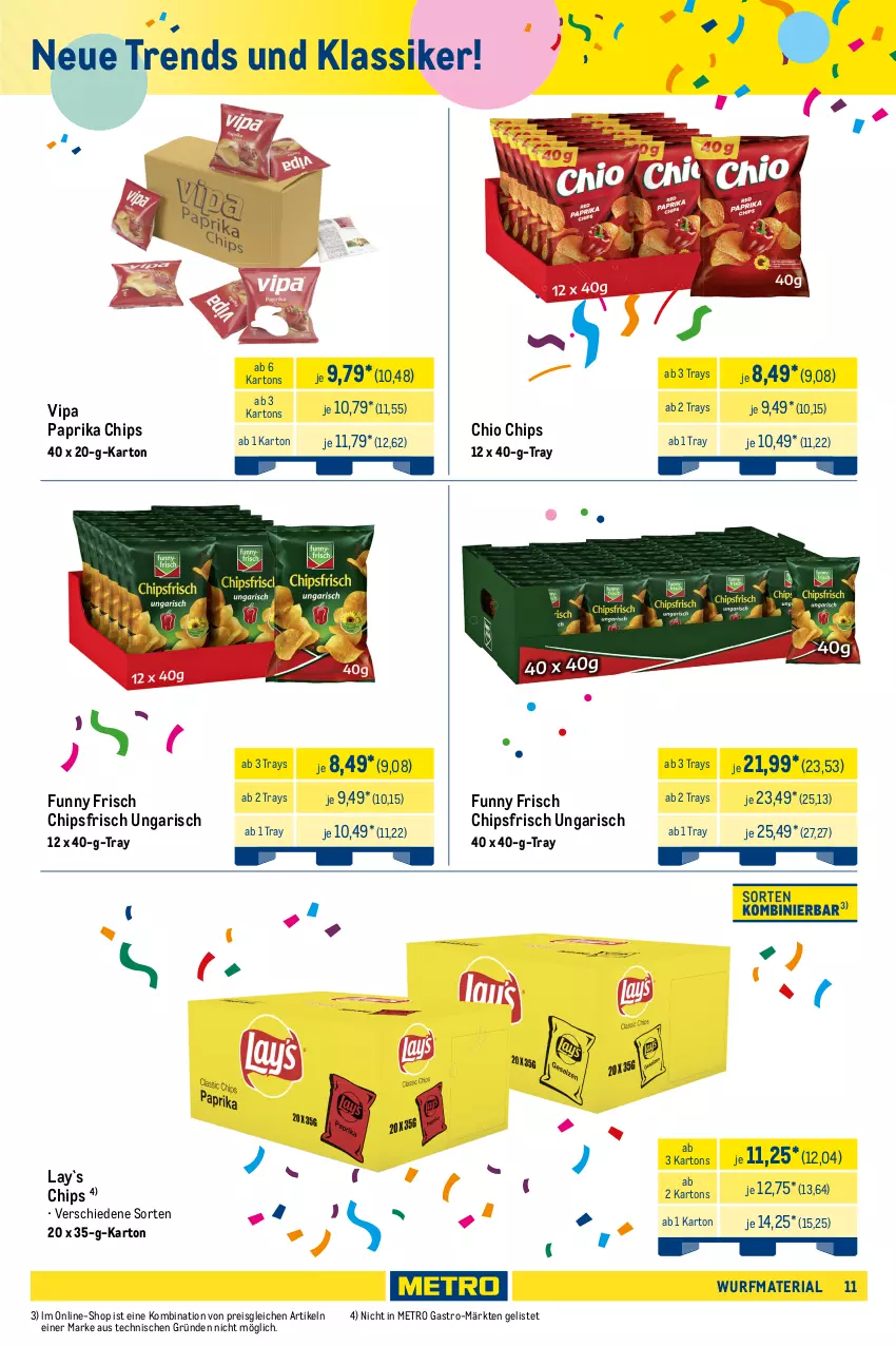 Aktueller Prospekt Metro - Wurfmaterial Karneval - von 01.10.2025 bis 17.02.2026 - strona 11 - produkty: beutel, brezel, Brezeln, chio chips, chips, chipsfrisch, cracker, crunchips, dip, eis, erdnuss, Funny Frisch, lorenz, lorenz crunchips, Metro, metro gastro, nuss, paprika, pizza, reis, Ria, ring, salz, Ti, zwiebel