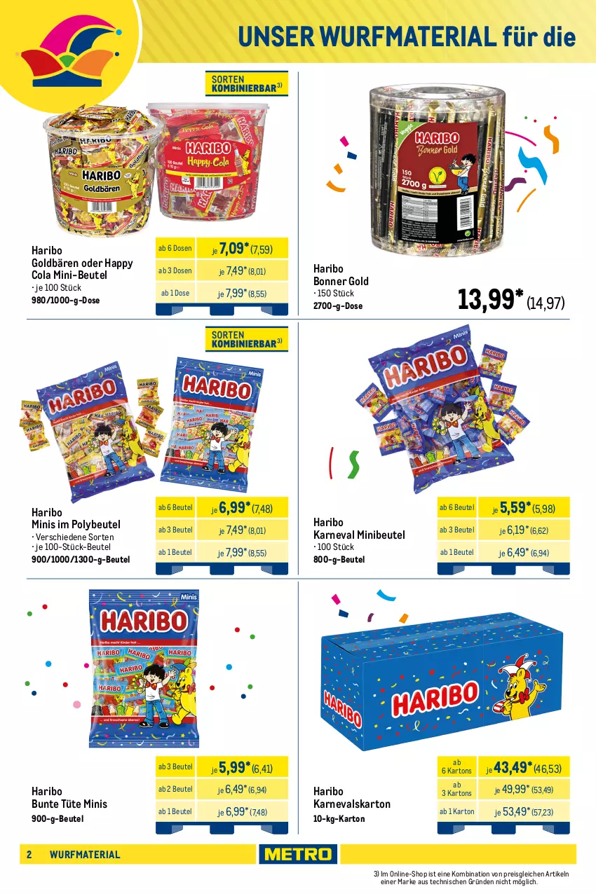 Aktueller Prospekt Metro - Wurfmaterial Karneval - von 01.10.2025 bis 17.02.2026 - strona 2 - produkty: beutel, burger, Cap, cola, eis, frucht, fruchtgummi, goldbären, gsw, haribo, maoam, Metro, metro gastro, reis, Ria, Ti, trolli, Tüte