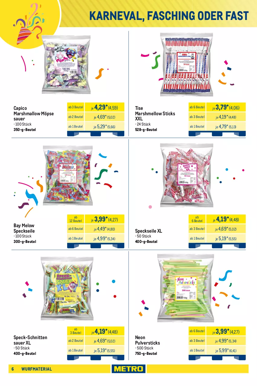 Aktueller Prospekt Metro - Wurfmaterial Karneval - von 01.10.2025 bis 17.02.2026 - strona 6 - produkty: auer, beutel, Cap, eis, mars, reis, Ria, ring, schnitten, schoko, schokolade, Speck, tafelschokolade, Ti