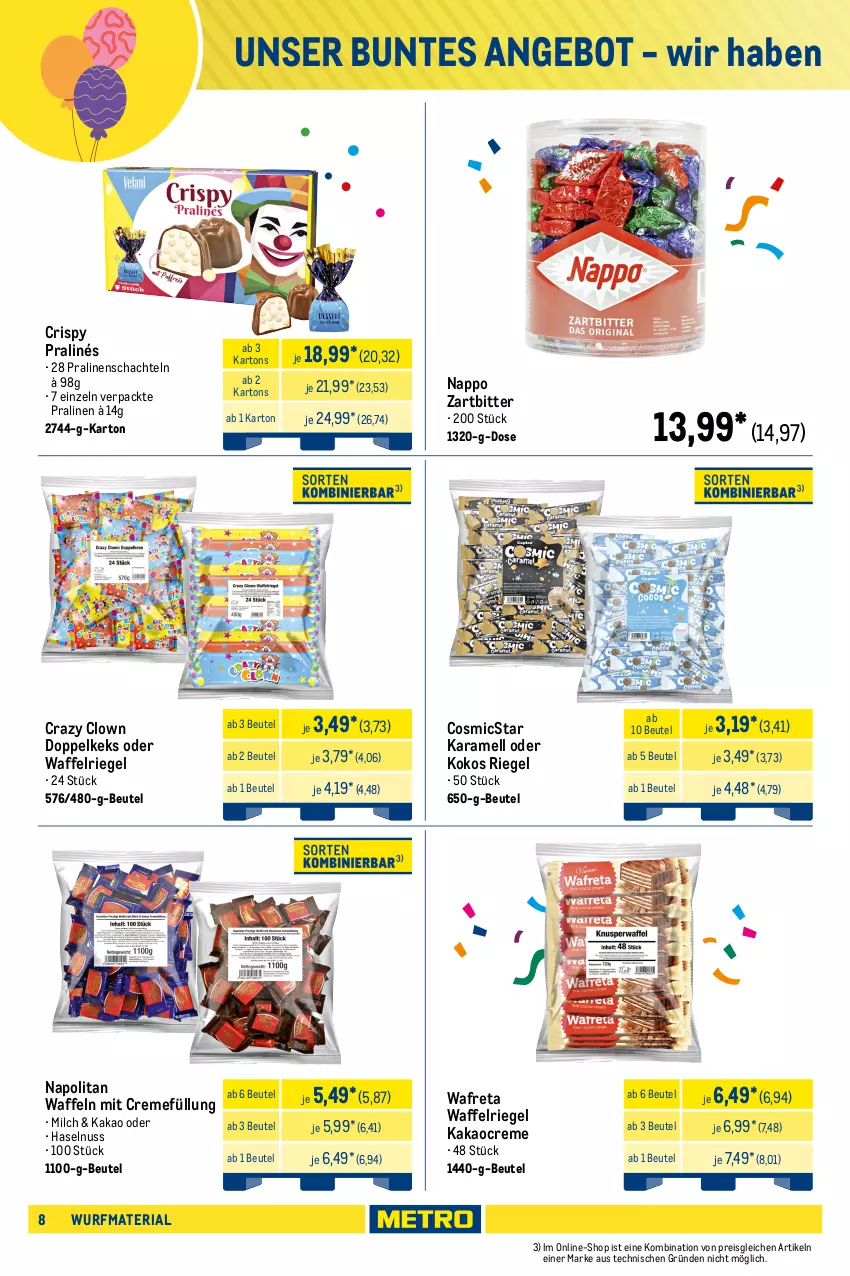 Aktueller Prospekt Metro - Wurfmaterial Karneval - von 01.10.2025 bis 17.02.2026 - strona 8 - produkty: angebot, beutel, Cap, creme, eis, haselnuss, kakao, karamell, kaugummi, keks, kokos, mac, mais, milch, nuss, popcorn, pralinen, reis, Ria, riegel, Ti, trauben, waffeln, zucker