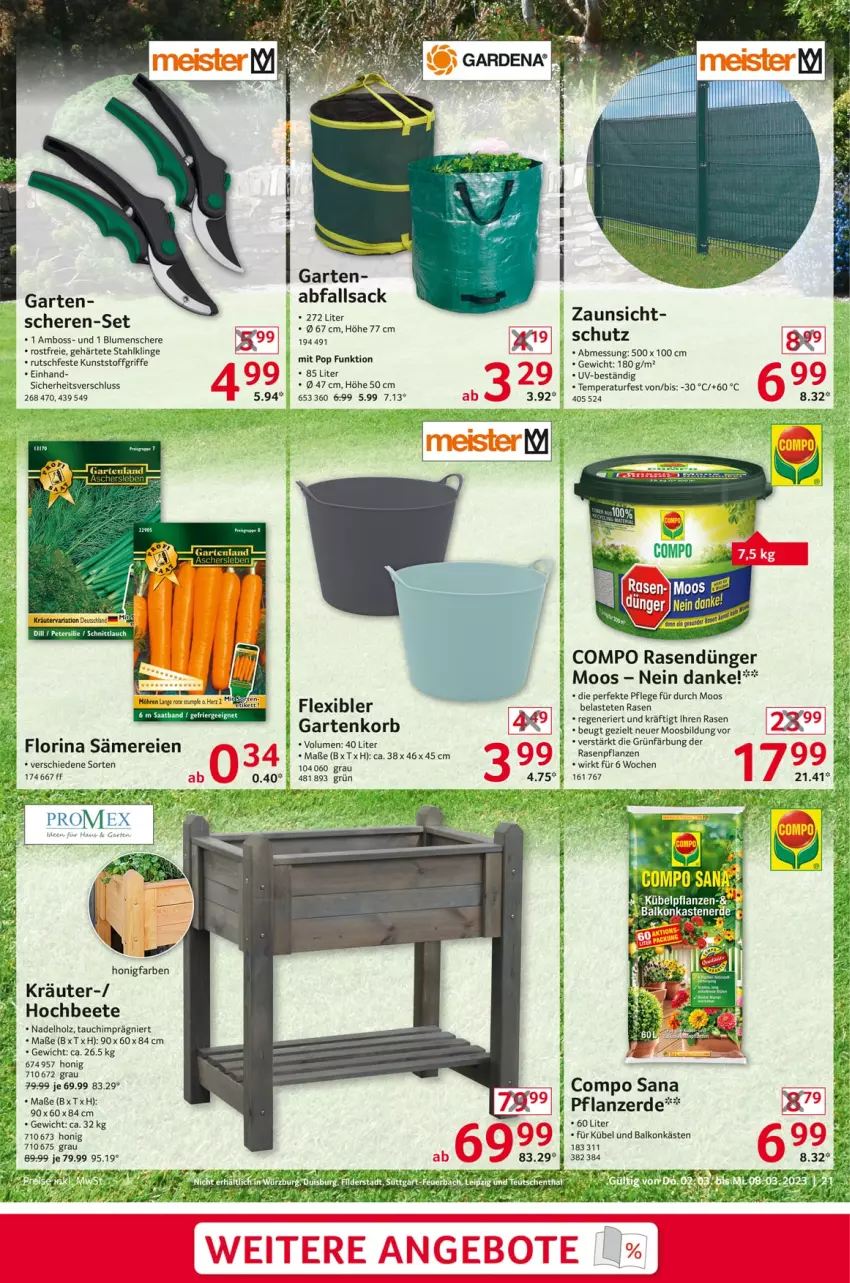 Aktueller Prospekt Selgros - Nonfood - von 02.03 bis 08.03.2023 - strona 21 - produkty: angebot, angebote, blume, blumen, boss, compo sana, dünger, ente, Ergee, Garten, Holz, honig, korb, kräuter, möhren, pflanze, pflanzen, rasen, rasendünger, sac, sana, Schere, tee, Ti, Tiere, varta