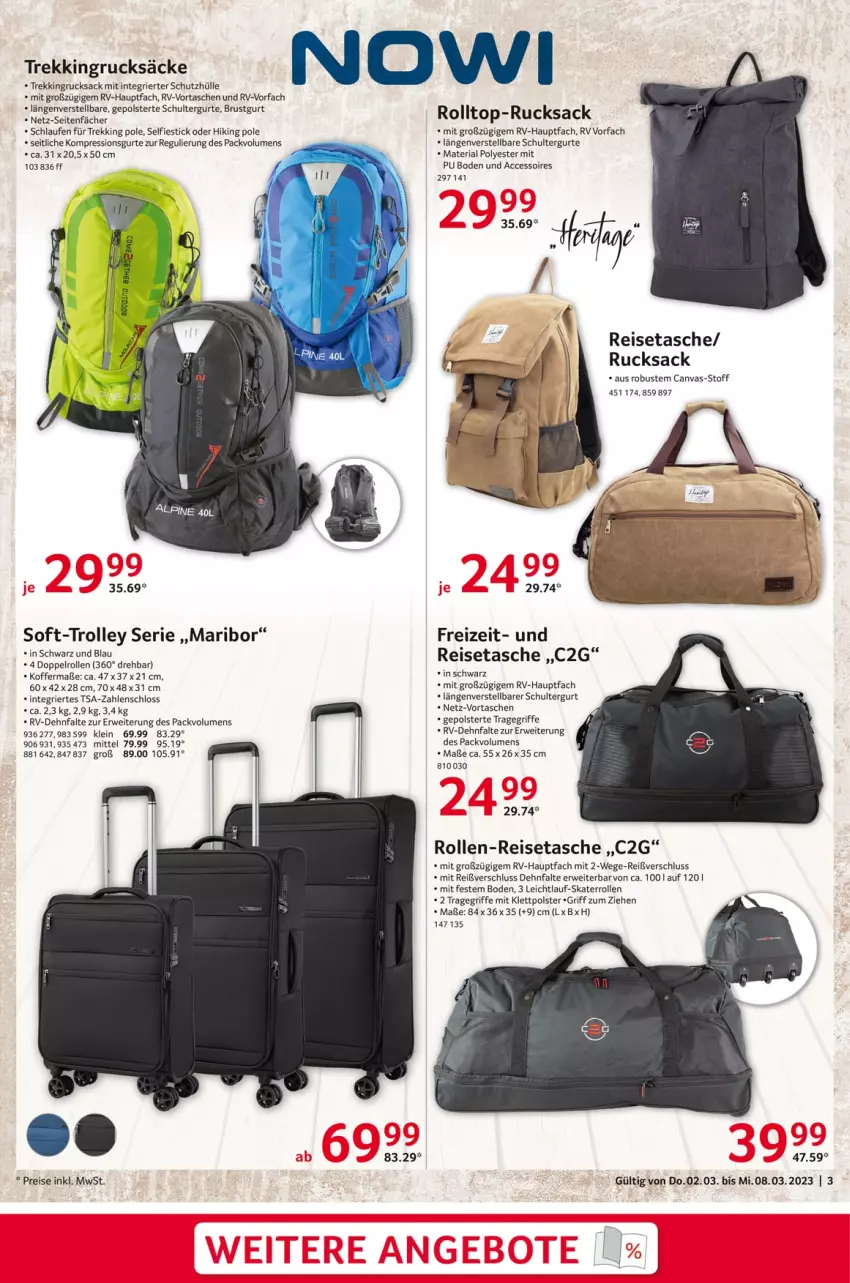 Aktueller Prospekt Selgros - Nonfood - von 02.03 bis 08.03.2023 - strona 3 - produkty: ACC, accessoires, eis, koffer, Laufen, reis, reisetasche, Ria, rucksack, rwe, sac, schultergurt, schutzhülle, Tasche, taschen, Ti, tragegriff, Trekkingrucksack, trolley