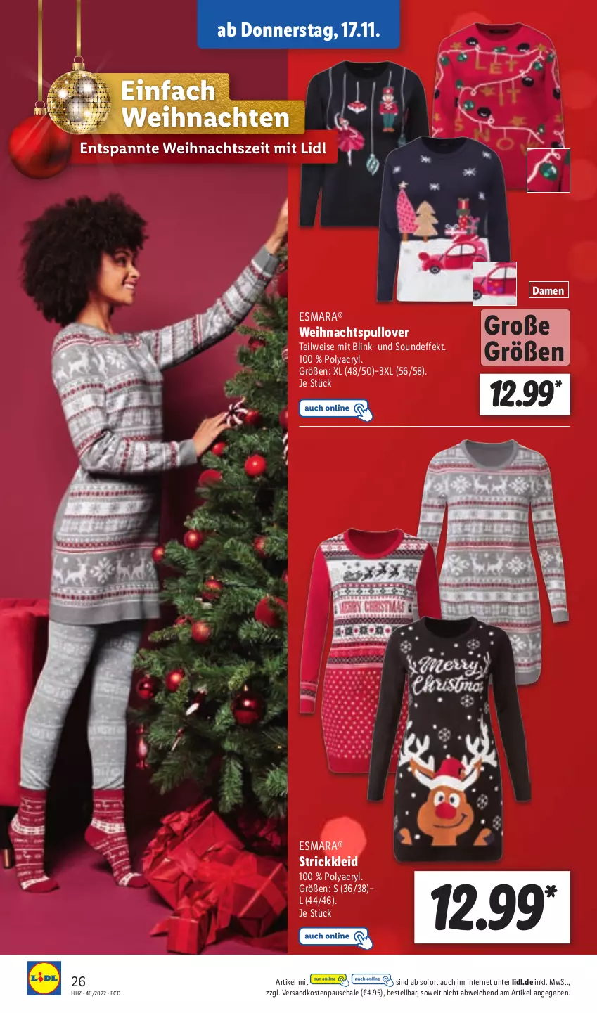 Aktueller Prospekt Lidl - Aktionsprospekt - von 14.11 bis 19.11.2022 - strona 30 - produkty: eis, esmara, kleid, ndk, Pullover, Schal, Schale, Strickkleid, Ti, weihnachten