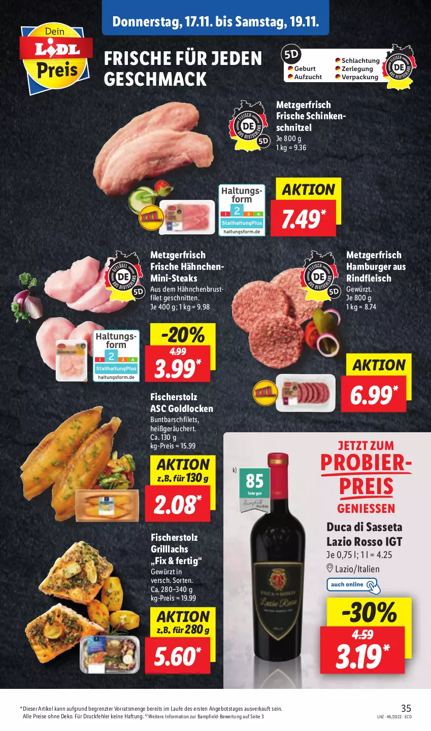 Aktueller Prospekt Lidl - Aktionsprospekt - von 14.11 bis 19.11.2022 - strona 39 - produkty: angebot, bier, burger, eis, filet, filets, fisch, fische, Fischer, fleisch, Frische Hähnchen, gewürz, grill, hähnchenbrust, hamburger, lachs, mac, reis, rind, rindfleisch, schinken, schinkenschnitzel, schnitten, schnitzel, steak, steaks, Ti, ZTE