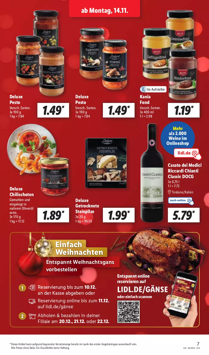 Aktueller Prospekt Lidl - Aktionsprospekt - von 14.11 bis 19.11.2022 - strona 7 - produkty: angebot, chia, chianti, chili, eis, elle, olive, oliven, olivenöl, olivenöl extra, pesto, pilze, reis, Steinpilze, teller, Ti, weihnachten, wein, weine, ZTE