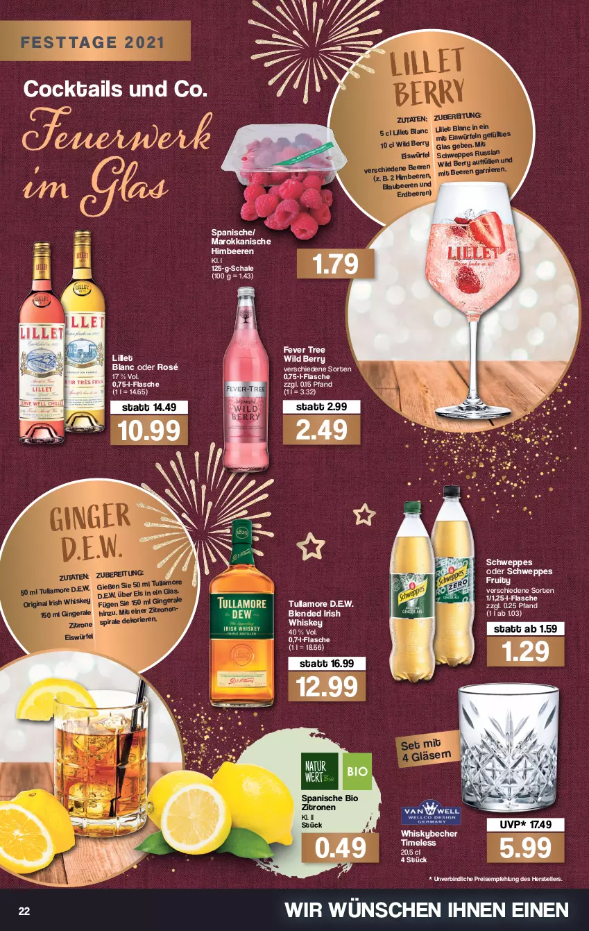 Aktueller Prospekt Famila - Prospekte - von 27.12 bis 31.12.2021 - strona 24 - produkty: Becher, beere, beeren, bio, Blaubeer, blaubeere, cocktail, cocktails, eis, eiswürfel, elle, erdbeere, erdbeeren, flasche, gin, ginger, himbeer, himbeere, himbeeren, irish whiskey, lillet, reis, rwe, Schal, Schale, schweppes, teller, Ti, tullamore, whiskey, whisky, Whiskybecher, Wild, wild berry, würfel, zitrone, zitronen