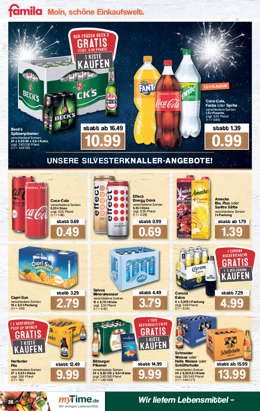 Aktueller Prospekt Famila - Prospekte - von 27.12 bis 31.12.2021 - strona 30 - produkty: Alwa, amecke, angebot, angebote, bio, bitburger, bitburger pils, burger, Cap, capri-sun, chips, coca-cola, cola, corona, corona extra, drink, Effect, eis, elle, energy drink, fanta, fanta oder, fanta oder sprite, flasche, lebensmittel, mineralwasser, oder sprite, pils, pilsener, säfte, schöfferhofer, sprite, Ti, Tüte, wasser