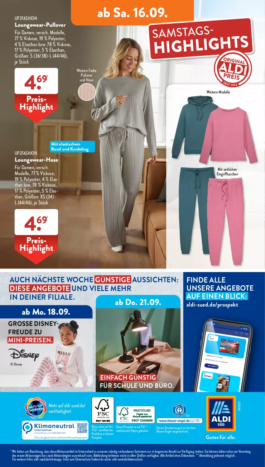 Aktueller Prospekt AldiSud - NÄCHSTE WOCHE - von 11.09 bis 16.09.2023 - strona 43 - produkty: aldi, alle artikel ohne dekoration, angebot, angebote, asti, dekoration, dell, disney, drucker, eis, elle, Engel, gin, hose, kerze, kleid, Kleidung, Mode, papier, Pullover, reis, Tasche, taschen, Ti, tisch, up2fashion, ZTE