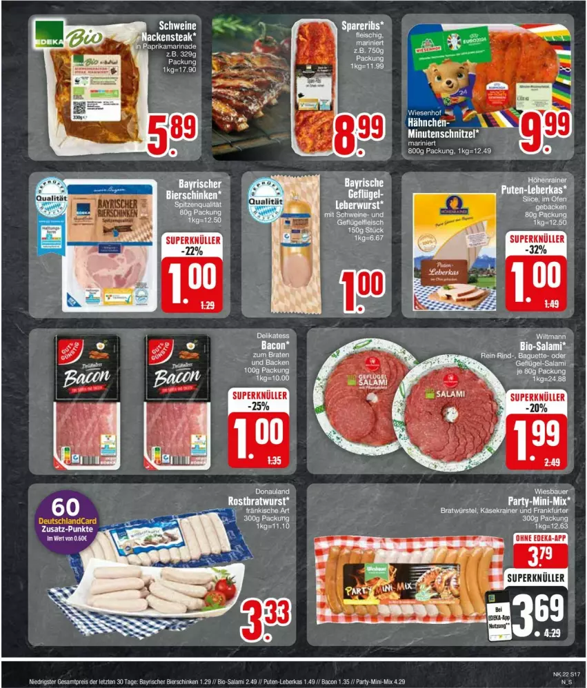 Aktueller Prospekt Edeka - Prospekte - von 27.05 bis 01.06.2024 - strona 17 - produkty: bacon, bier, bierschinken, bio, Bio-Salami, braten, eis, Nackensteak, pute, reis, salami, schinken, steak, wiesenhof, ZTE