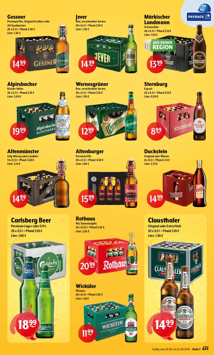 Aktueller Prospekt Getraenke Hoffmann - Prospekte - von 21.05 bis 25.05.2024 - strona 7 - produkty: Alpirsbacher, altenburger, Altenmünster, aust, bier, burger, carlsberg, carlsberg beer, clausthaler, Duck, elle, Gessner, gin, jever, pils, pilsener, premium pils, Sternburg, Ti, WICK