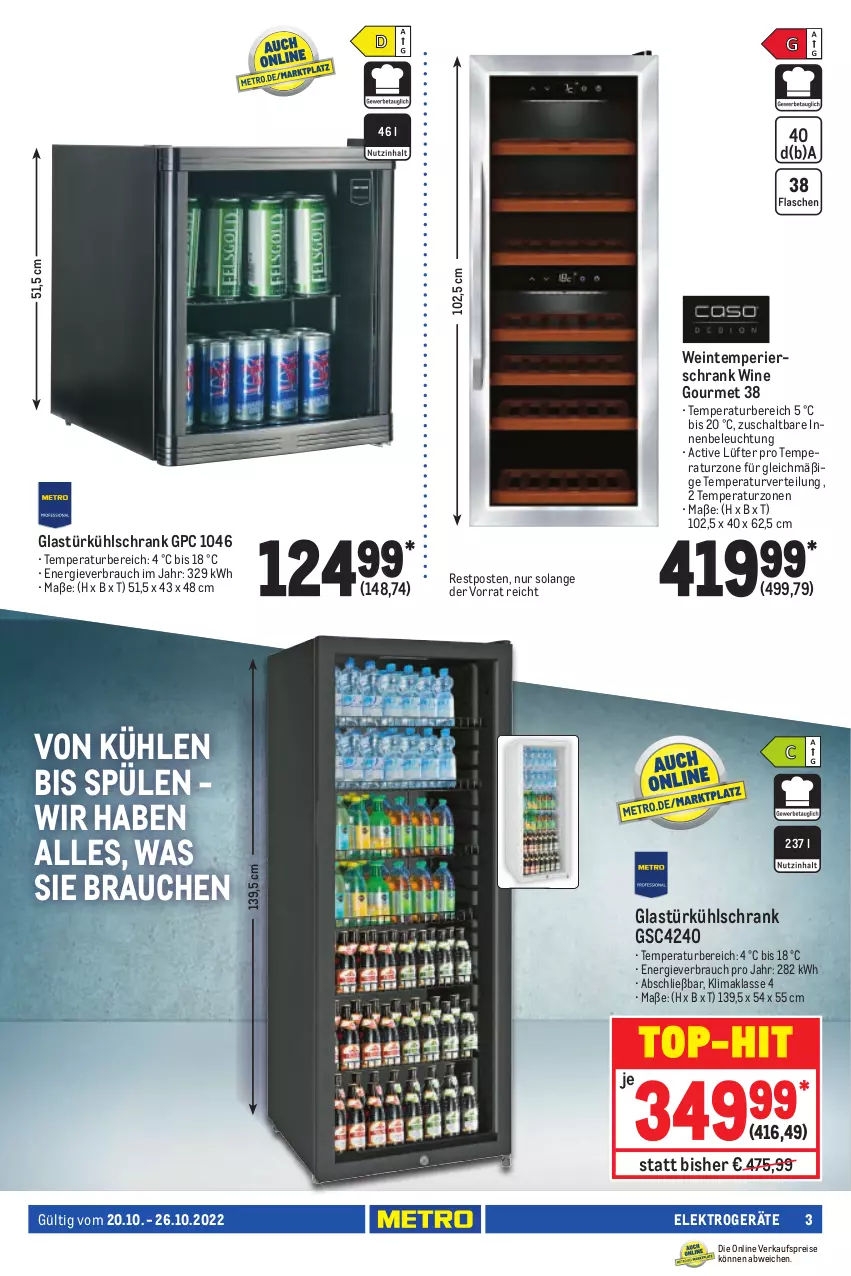 Aktueller Prospekt Metro - NonFood - von 20.10 bis 26.10.2022 - strona 3 - produkty: beleuchtung, eis, Elektro, elektrogeräte, Glastür, kühlschrank, Rauch, reis, Schal, Schrank, Spülen, Ti, top-hit, wein