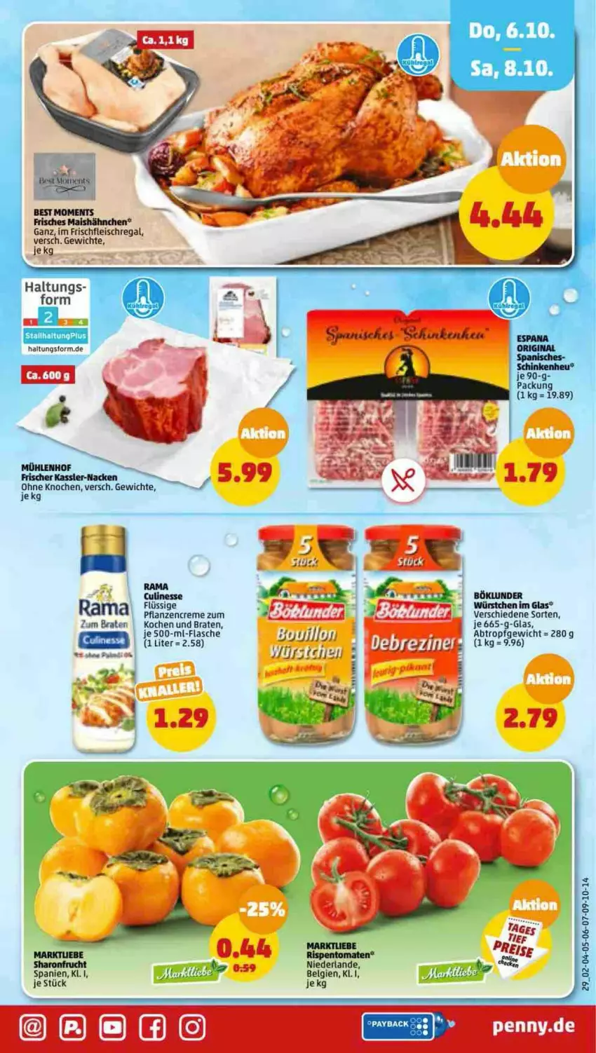 Aktueller Prospekt Penny - Prospekte - von 03.10 bis 08.10.2022 - strona 29 - produkty: böklunder, braten, creme, culinesse, eis, flasche, fleisch, frucht, gin, Heu, LG, mais, pflanze, pflanzen, pflanzencreme, regal, schinken, würstchen