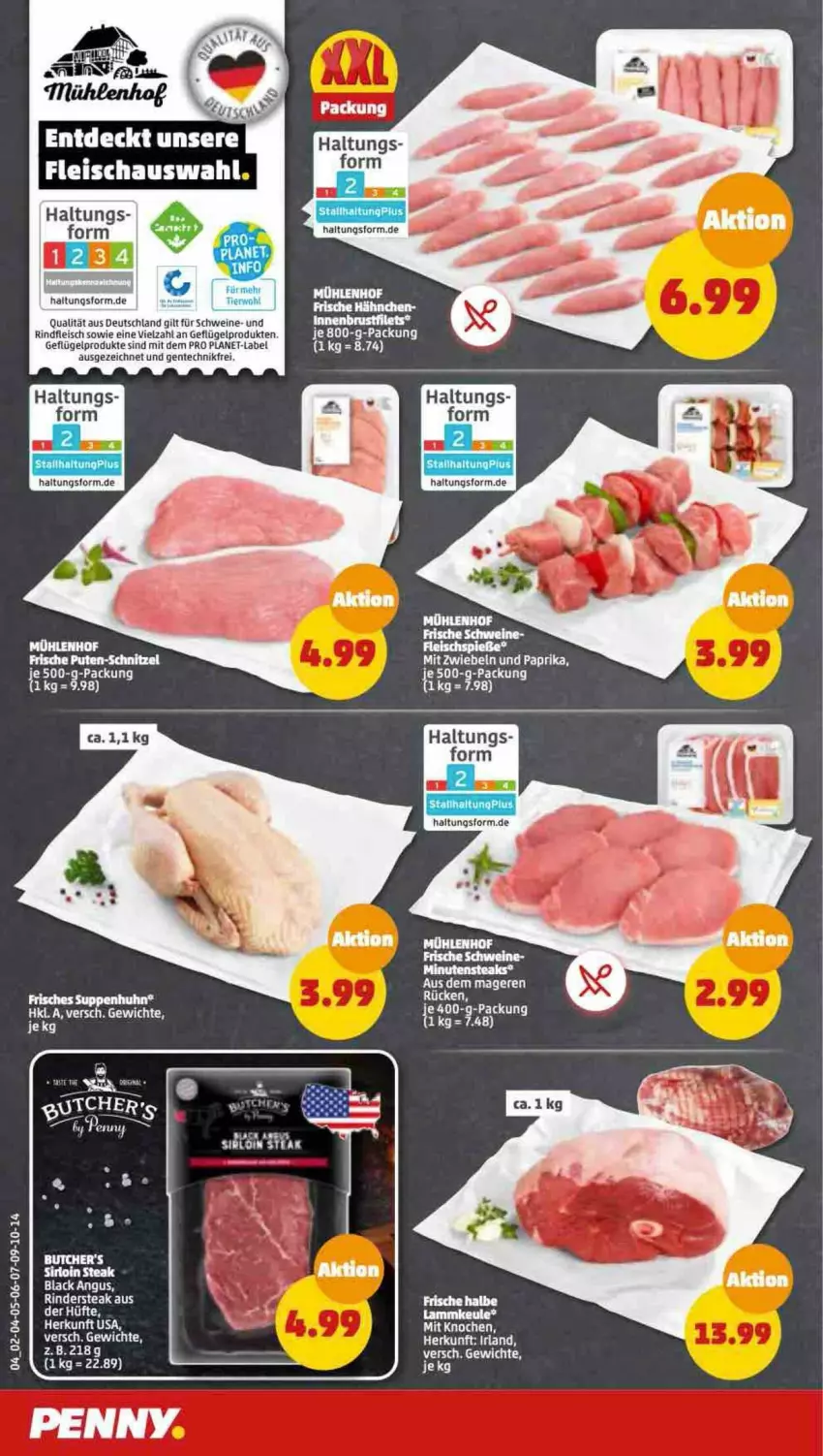 Aktueller Prospekt Penny - Prospekte - von 03.10 bis 08.10.2022 - strona 4 - produkty: bier, eis, ente, fleisch, Fleischspieße, Geflügel, geflügelprodukte sind mit dem, HP, lack, LG, mit zwiebeln, paprika, rind, rinder, Rindersteak, rindfleisch, schwein, schweine, steak, suppe, suppen, Suppenhuhn, Ti, wein, weine, zwiebel, zwiebeln