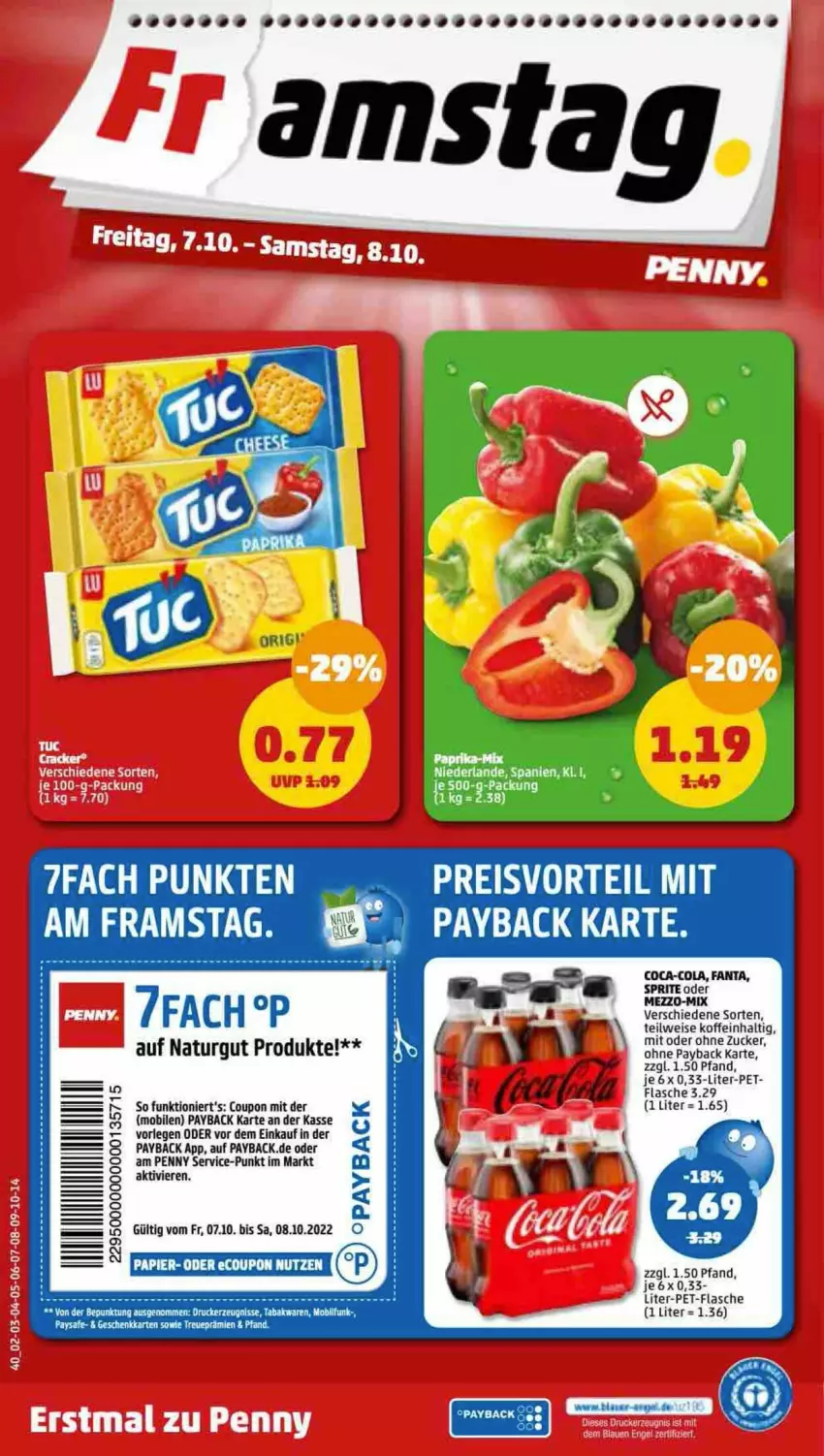 Aktueller Prospekt Penny - Prospekte - von 03.10 bis 08.10.2022 - strona 40 - produkty: coca-cola, cola, coupon, eis, fanta, flasche, natur, papier, payback, pet-flasche, preisvorteil, reis, sprite, tee, Ti, zucker