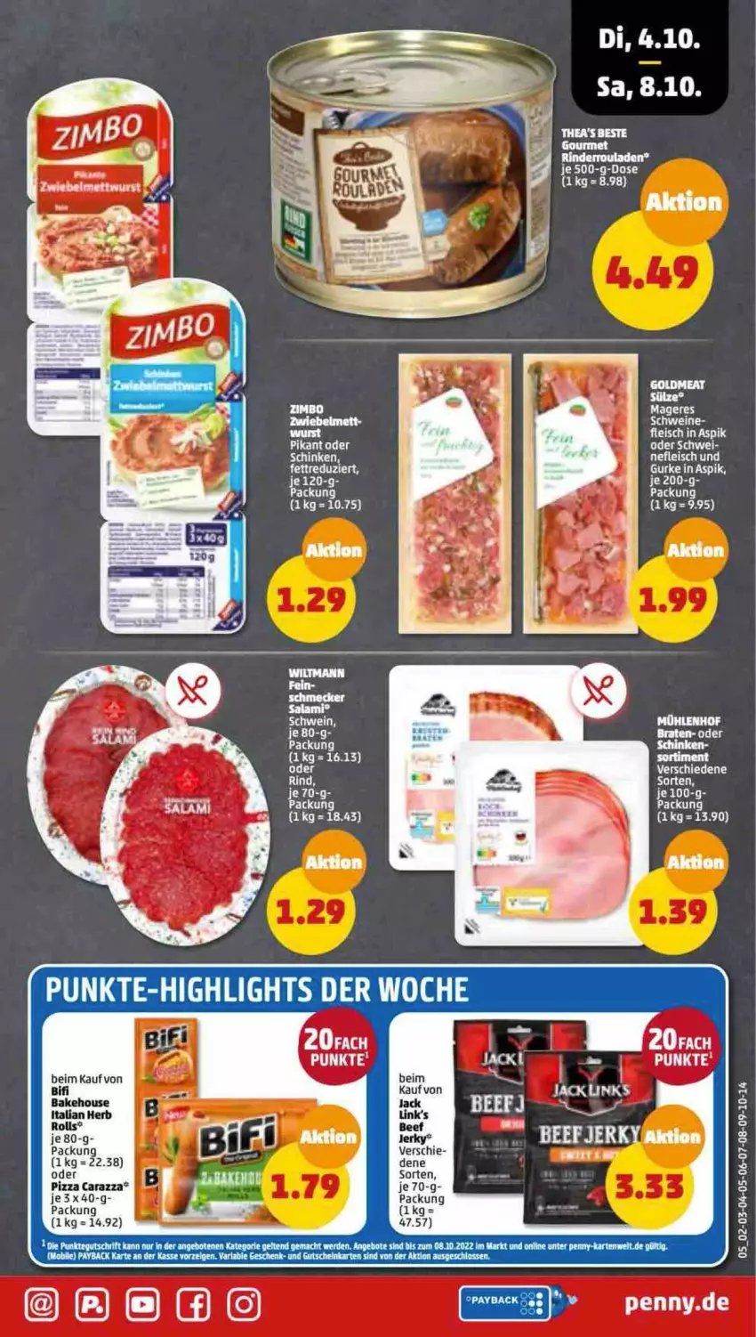 Aktueller Prospekt Penny - Prospekte - von 03.10 bis 08.10.2022 - strona 5 - produkty: acer, beef, bifi, braten, elle, lack, LG, pizza, salami, schinken, schwein, schweine, Ti, Tiere, wein, weine, wurst, zimbo