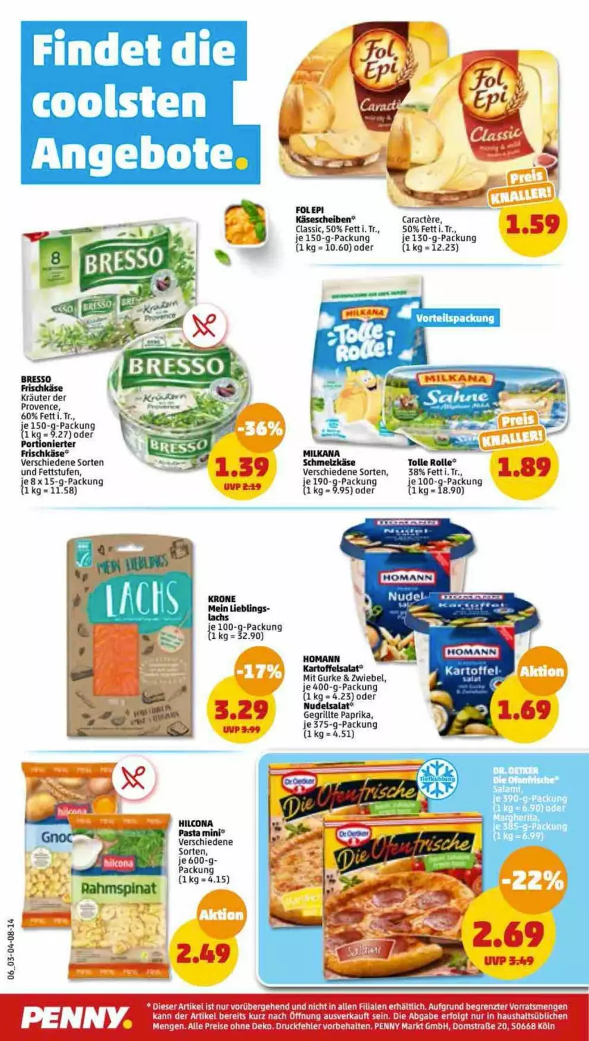 Aktueller Prospekt Penny - Prospekte - von 03.10 bis 08.10.2022 - strona 6 - produkty: eis, elle, frischkäse, grill, gurke, hilcona, kartoffel, kartoffelsalat, Käse, käsescheiben, Kraut, lachs, LG, nudel, nudelsalat, paprika, pasta, reis, salat, Schmelzkäse, Ti, ZTE, zwiebel