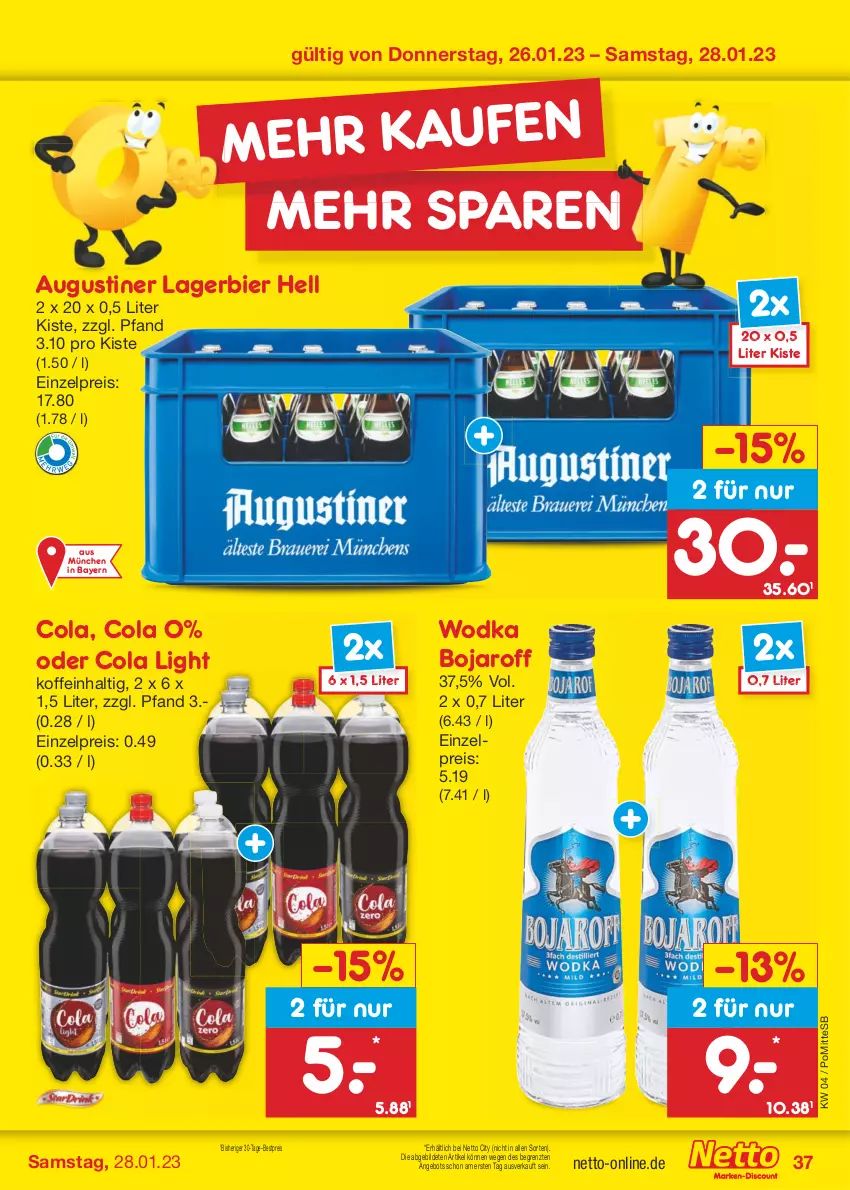 Aktueller Prospekt Netto Marken-Discount - Filial-Angebote - von 23.01 bis 28.01.2023 - strona 37 - produkty: angebot, bestpreis, bier, cola, eis, Lagerbier, reis, Ti, wodka, ZTE