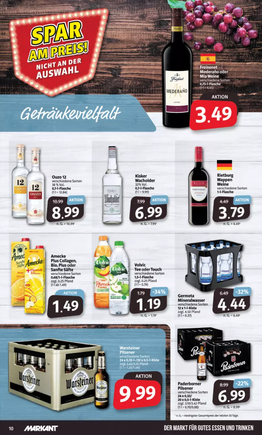 Aktueller Prospekt Markant - Prospekte - von 12.06 bis 17.06.2023 - strona 10 - produkty: Alwa, amecke, bio, Collagen, eis, flasche, Germ, gutes essen, mineralwasser, ouzo, ouzo 12, pils, reis, säfte, tee, Ti, wasser, wein, weine, ZTE