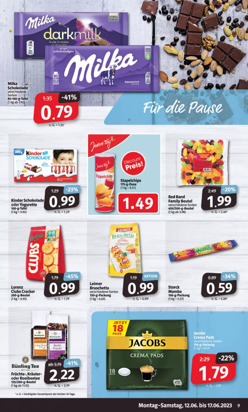 Aktueller Prospekt Markant - Prospekte - von 12.06 bis 17.06.2023 - strona 9 - produkty: beutel, bünting tee, chips, cracker, eimer, eis, früchte, Kinder, kinder schokolade, kräuter, leimer, lorenz, mam, milka, milka schokolade, reis, schoko, schokolade, storck, tee, Ti, ZTE