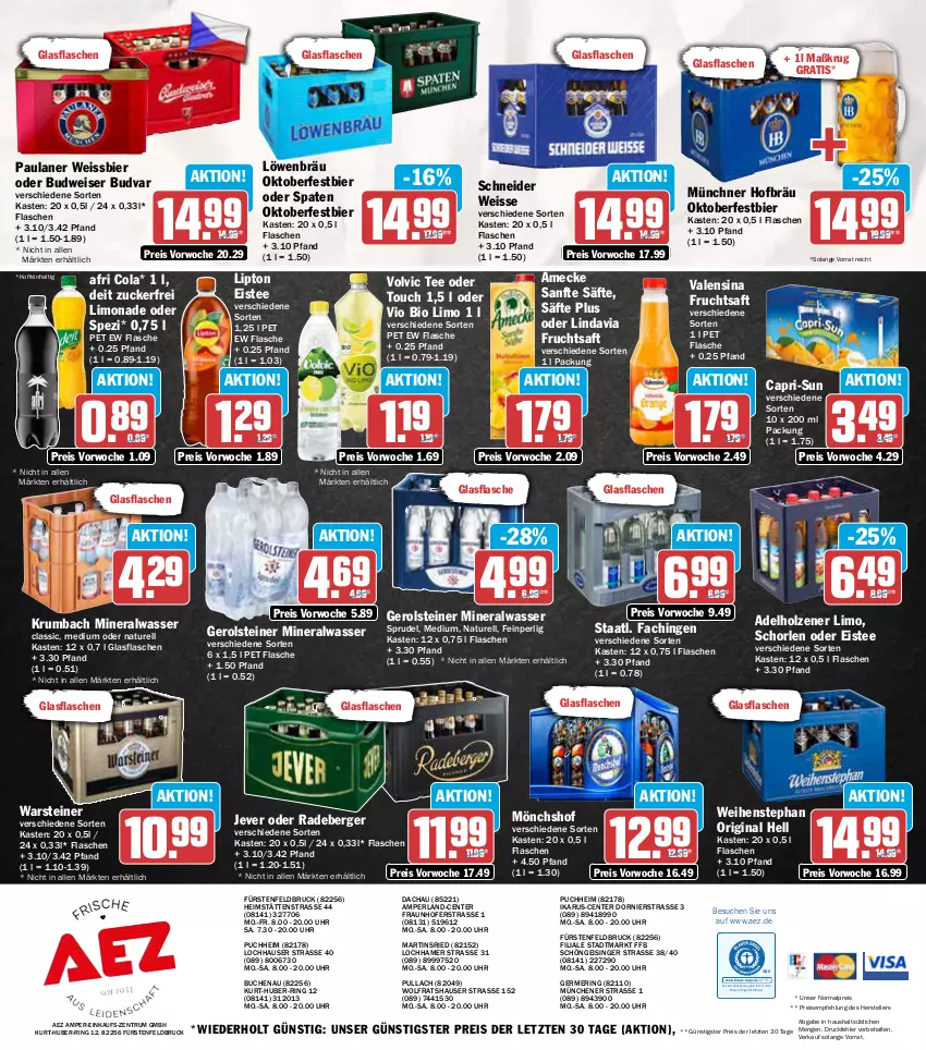 Aktueller Prospekt Aez - Prospekte - von 09.09 bis 14.09.2024 - strona 16 - produkty: adelholzener, AEZ, Afri Cola, Alwa, amecke, Berger, bier, bio, bio limo, buch, budweiser, Cap, capri-sun, cola, deit, drucker, eis, eistee, elle, Engel, ente, flasche, frucht, fruchtsaft, Germ, gerolsteine, gerolsteiner, gin, glasflasche, Holz, jever, kerze, krumbach, limo, limonade, lipton, mineralwasser, mönchshof, natur, Paula, paulaner, perla, radeberger, reis, rel, ring, rum, saft, säfte, schorle, Spaten, Spezi, Sprudel, Staatl. Fachingen, steiner, tee, teller, Ti, uhr, valensina, vio bio limo, volvic, warsteiner, wasser, weihenstephan, weissbier, ZTE, zucker