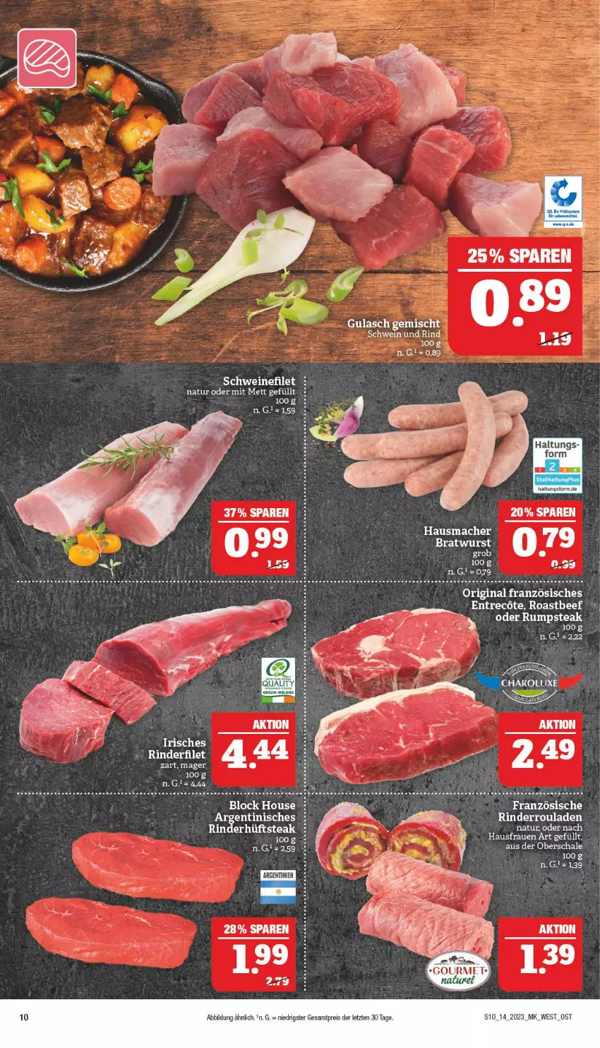 Aktueller Prospekt Marktkauf - Prospekt - von 02.04 bis 08.04.2023 - strona 10 - produkty: eier, eis, elle, gin, Hausmacher, hüftsteak, LG, mac, natur, oder rumpsteak, reis, rel, rind, rinder, Rinderroulade, rinderrouladen, rouladen, rum, rumpsteak, Schal, Schale, steak, tee, Ti, Tiere, ZTE