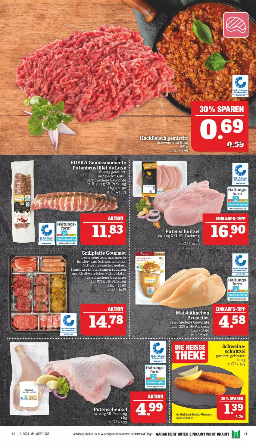 Aktueller Prospekt Marktkauf - Prospekt - von 02.04 bis 08.04.2023 - strona 11 - produkty: Bau, bauchscheiben, brustfilet, burger, deka, dell, eis, ente, filet, fleisch, gewürz, grill, grillplatte, hackfleisch, hackfleisch gemischt, hamburger, henkel, latte, mais, Mantel, Nestea, nuss, pute, putenbrust, putenbrustfilet, putenschnitzel, reis, rel, rind, rinder, schenkel, schnitzel, schwein, schwein und rind, schweine, Schweinebauch, schweinebauchscheiben, Speck, steak, steaks, tee, Ti, wein, weine, würstchen, ZTE