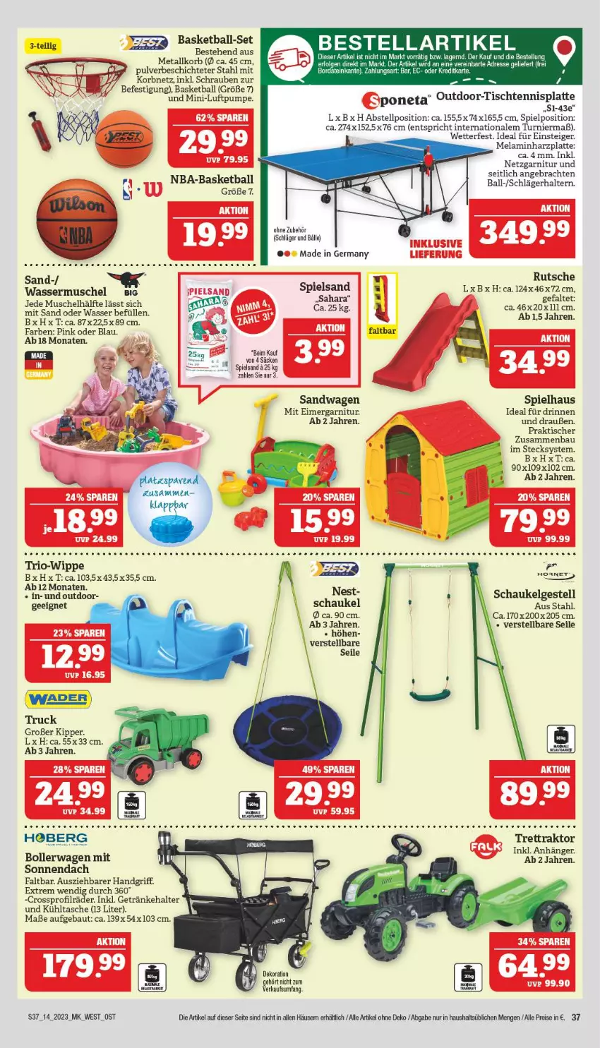 Aktueller Prospekt Marktkauf - Prospekt - von 02.04 bis 08.04.2023 - strona 37 - produkty: Anhänger, ball, Bau, bollerwagen, eimer, eis, garnitur, Germ, getränk, getränke, getränkehalter, korb, kühltasche, latte, LG, reis, Schaukel, schrauben, spielsand, Tasche, tee, Ti, tisch, wasser, Yo