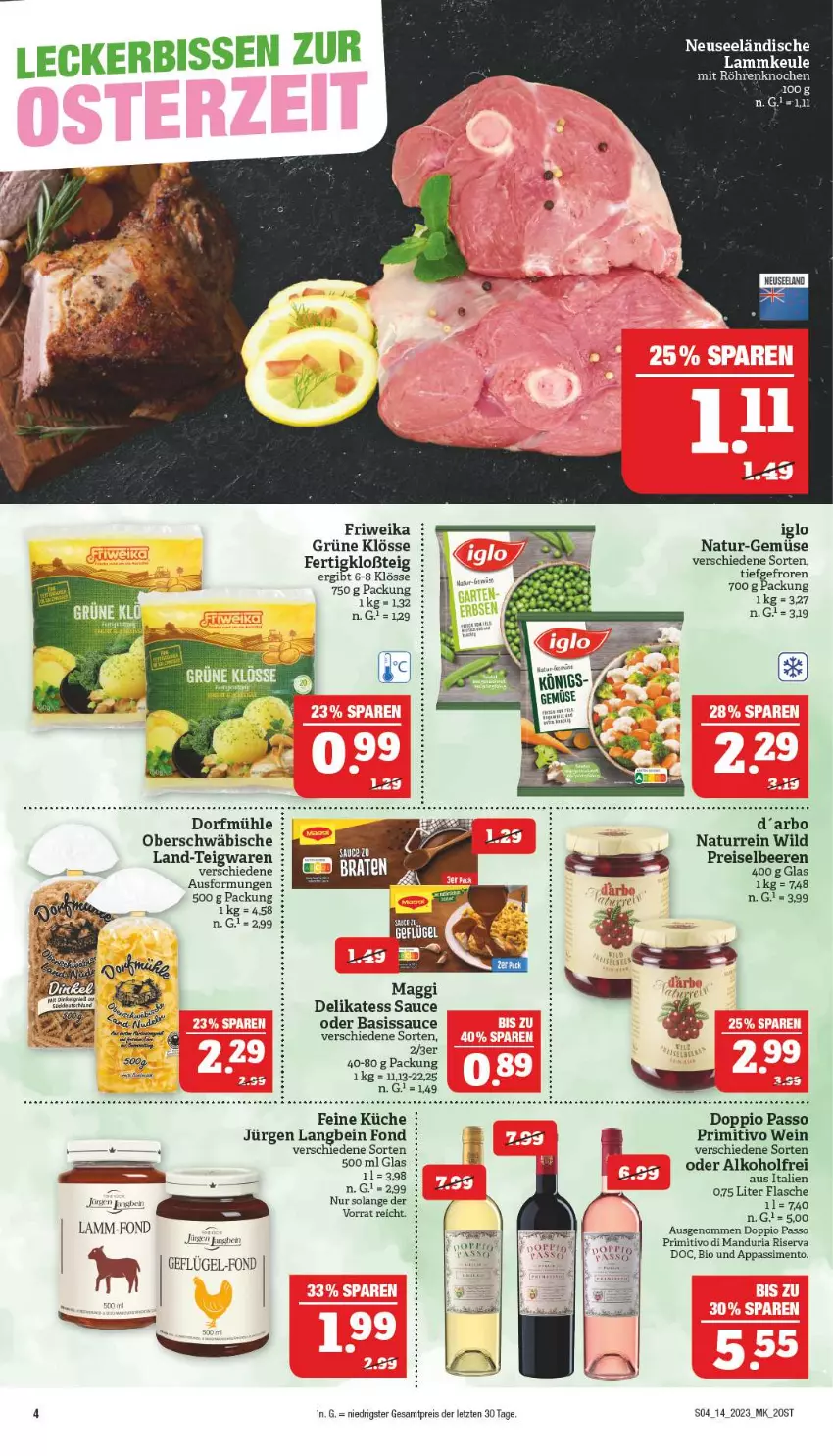 Aktueller Prospekt Marktkauf - Prospekt - von 02.04 bis 08.04.2023 - strona 4 - produkty: beere, beeren, bio, braten, delikatess sauce, doppio passo, eis, flasche, Geflügel, iglo, küche, lamm, natur, passo, primitivo, reis, Ria, riserva, sauce, sim, teigwaren, Ti, wein, Wild, ZTE