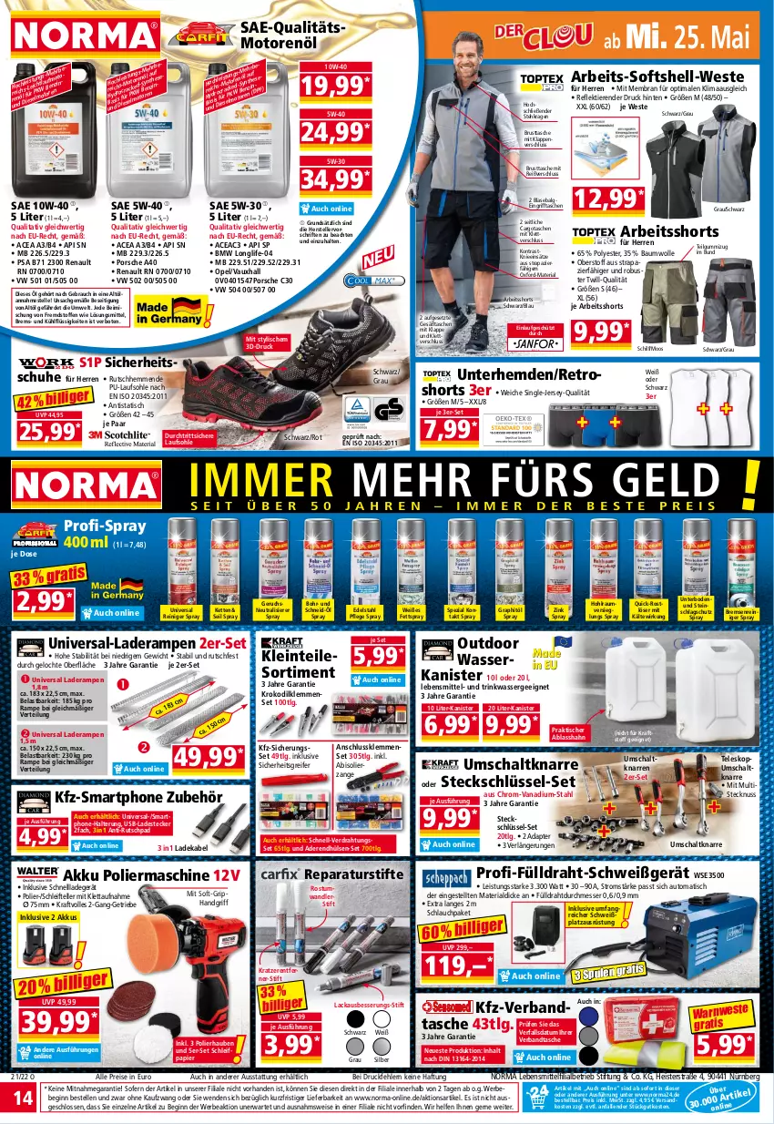 Aktueller Prospekt Norma - Norma - von 23.05 bis 30.05.2022 - strona 14 - produkty: abis, adapter, akku, aldi, auto, Bau, baumwolle, Bebe, Blasebalg, deka, Diesel, Draht, edelstahl, eis, elle, Ergee, gin, hemd, hemden, HP, Kette, kraft, lack, ladegerät, ladekabel, lebensmittel, LG, longlife, messer, motorenöl, ndk, nuss, papier, Rauch, reiniger, reis, retroshorts, Ria, sac, Schal, schlauch, Schleifpapier, schnellladegerät, schuhe, shorts, smartphone, Spezi, stifte, Tasche, taschen, Teleskop, teller, Ti, Tiere, tisch, Unterhemd, unterhemden, usb, Warnweste, wasser, Weste, wolle, ZTE