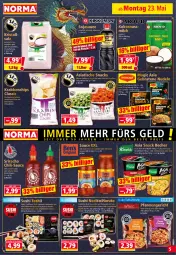 Gazetka promocyjna Norma - Norma - Gazetka - ważna od 30.05 do 30.05.2022 - strona 5 - produkty: ananas, auer, Becher, beef, beutel, braten, chili, chips, cracker, Duck, eis, ente, erdnüsse, flasche, gin, ingwer, kokos, kokosnuss, Kokosnussmilch, Kristallsalz, kühlregal, meerrettich, milch, natur, nudel, nudeln, nuss, pfanne, pfannen, regal, reis, Rettich, salz, sauce, snack, snacks, soja, sojasauce, Spezi, Sriracha, Sushi, Ti, tisch, wasa