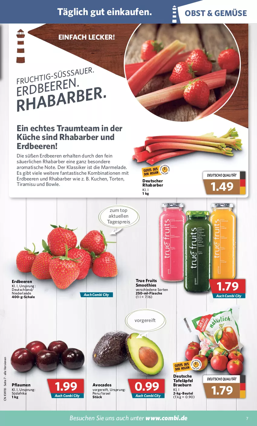 Aktueller Prospekt Combi - Prospekte - von 02.05 bis 07.05.2022 - strona 7 - produkty: asti, avocado, avocados, beere, beeren, beutel, bowle, eis, elle, erdbeere, erdbeeren, fanta, flasche, frucht, küche, kuchen, marmelade, obst, pflaume, pflaumen, reis, rhabarber, Schal, Schale, smoothie, smoothies, tafeläpfel, Ti, tiramisu, tisch, torte, true fruits