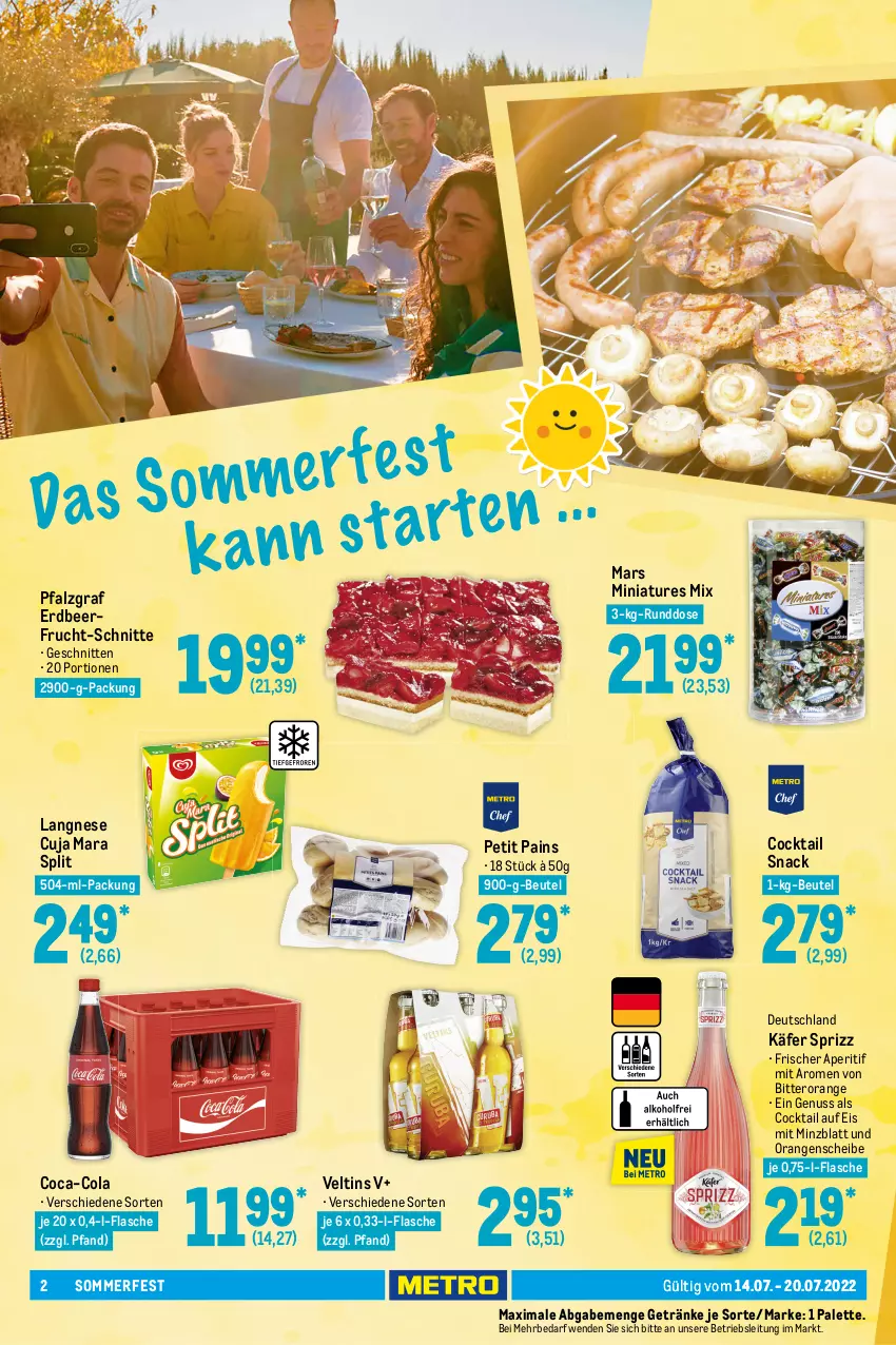 Aktueller Prospekt Metro - Food - von 14.07 bis 20.07.2022 - strona 2 - produkty: aperitif, beutel, bier, blume, blumen, bockwurst, braten, bratwurst, coca-cola, cocktail, cola, curry, eis, erbsen, flasche, frucht, garnelen, getränk, getränke, grill, grillbratwurst, käfer, knorr, kräuter, langnese, marinade, mars, Nackensteak, nackensteaks, nuss, orange, orangen, Palette, paprika, salat, sauce, saucen, Schal, Schale, schinken, schlemmersauce, schlemmersaucen, schnitten, schnitzel, schwein, schweine, schweineschnitzel, snack, sonnenblume, sonnenblumen, Sprizz, steak, steaks, Ti, veltins, wein, weine, wurst