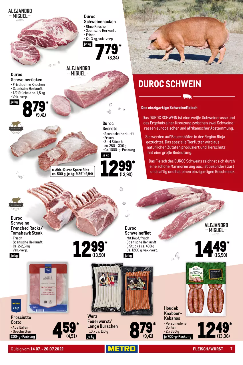 Aktueller Prospekt Metro - Food - von 14.07 bis 20.07.2022 - strona 7 - produkty: beef, beko, decke, Deckel, eis, ente, entrecôte, erbsen, filet, fleisch, fritteuse, grill, houdek, hüftsteak, hüftsteaks, kabanos, lamm, Metro, natur, nuggets, prosciutto, prosciutto cotto, reis, rind, rinder, roastbeef, schnitten, schwein, schweine, schweinefilet, schweinefleisch, schweinenacken, schweinerücken, spare ribs, Spezi, steak, steakhüfte, steaks, tender, Ti, top-hit, weber, wein, weine, wurst, Yo