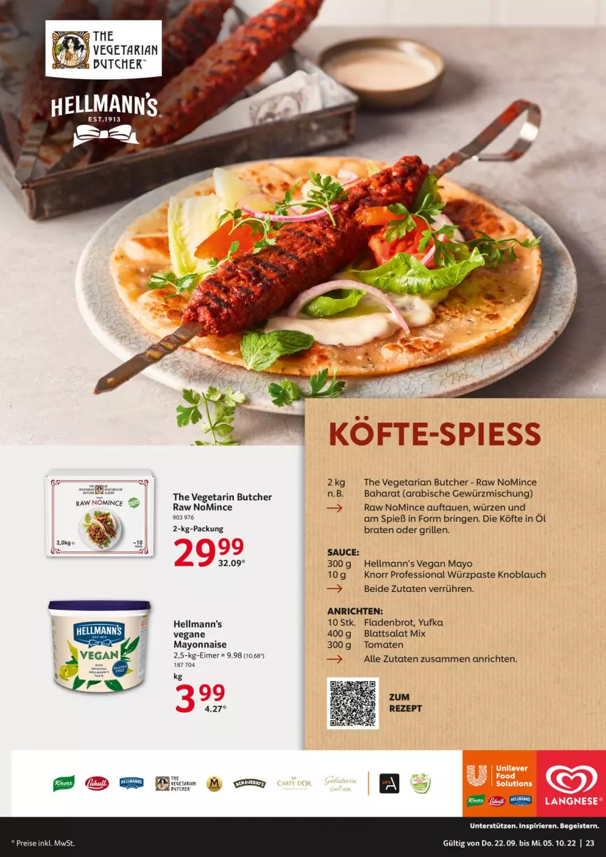 Aktueller Prospekt Selgros - Gastronomie - von 22.09 bis 05.10.2022 - strona 23 - produkty: abis, Anrichte, braten, brot, eimer, eis, Fladenbrot, gewürz, Gewürzmischung, grill, knoblauch, knorr, mayonnaise, Ria, ring, salat, sauce, The Vegetarian Butcher, Ti, tomate, tomaten, Vegeta, Yo