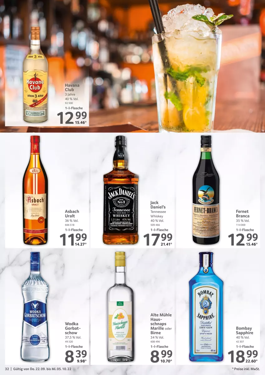 Aktueller Prospekt Selgros - Gastronomie - von 22.09 bis 05.10.2022 - strona 32 - produkty: bombay sapphire, dry gin, eis, Fernet, flasche, gin, Havana Club, london dry, london dry gin, Mode, nero, reis, rwe, sapphire, Ti, whiskey, wodka