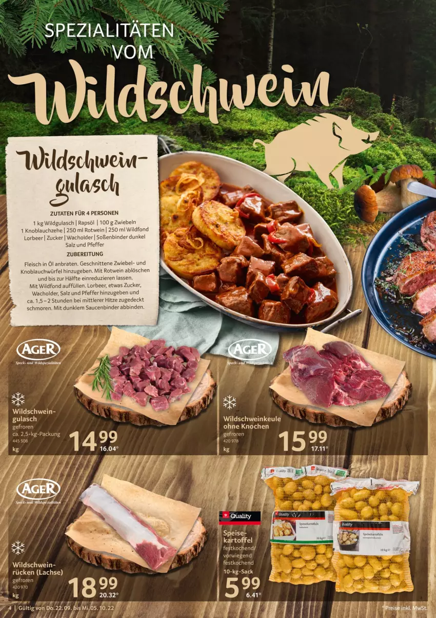 Aktueller Prospekt Selgros - Gastronomie - von 22.09 bis 05.10.2022 - strona 4 - produkty: binden, braten, eis, fleisch, gulasch, knoblauch, lachs, pfeffer, rapsöl, rotwein, salz, sauce, saucen, schnitten, schwein, Soße, Spezi, Ti, wein, Wild, Wildschwein, würfel, zucker, zwiebel, zwiebeln