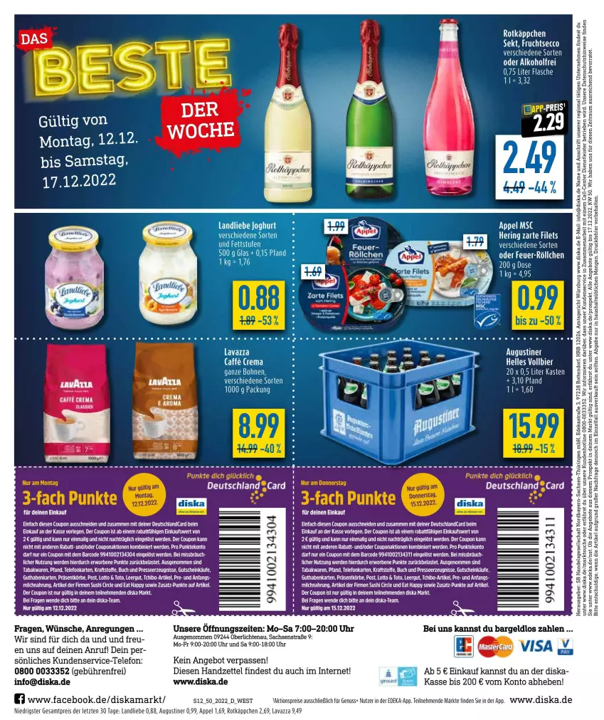 Aktueller Prospekt Diska - Prospekte - von 12.12 bis 17.12.2022 - strona 14 - produkty: aktionspreis, angebot, angebote, bier, buch, caffe, coupon, deka, ecco, eis, elle, ente, erde, filet, filets, flasche, frucht, fruchtsecco, guthabenkarte, gutschein, hering, kraft, landliebe, lavazza, LG, nuss, reis, ring, rotkäppchen, sac, sekt, Tchibo, tee, telefon, Ti, uhr, ZTE