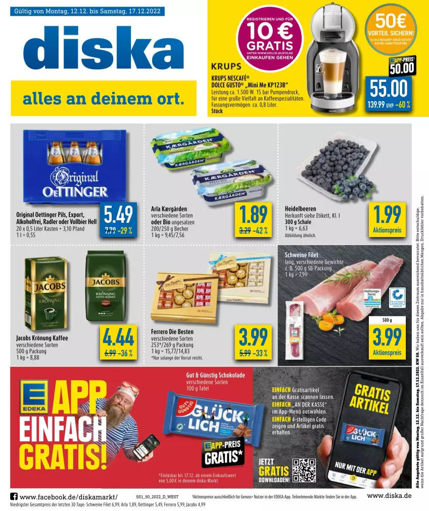 Aktueller Prospekt Diska - Prospekte - von 12.12 bis 17.12.2022 - strona 3 - produkty: aktionspreis, alkohol, angebot, angebote, arla, Becher, beere, beeren, bier, bio, deka, dolce gusto, eis, ferrero, filet, gin, heidelbeere, heidelbeeren, jacobs, jacobs krönung, kaffee, kaffeespezialitäten, krups, nescafe, nuss, oettinger, pils, radler, reis, salz, Schal, Schale, schwein, schweine, Spezi, Ti, wein, weine, ZTE