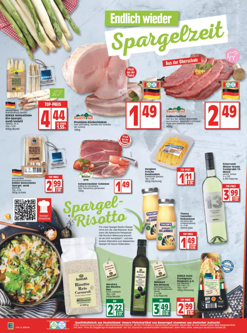 Aktueller Prospekt Edeka - Angebote der Woche - von 09.05 bis 14.05.2022 - strona 10 - produkty: Bad, beutel, bio, deka, eis, flasche, fleisch, frucht, henglein, hollandaise, Holz, kalbsschnitzel, kochschinken, mac, natur, natura, nudel, nudeln, nuss, Rauch, reggiano, reis, reiss, rel, rezept, risotto, saft, sauce, sauce hollandaise, Schal, Schale, schinken, schnitten, schnitzel, schwarzwälder schinken, spargel, Spezi, thomy, Ti, wein, weine